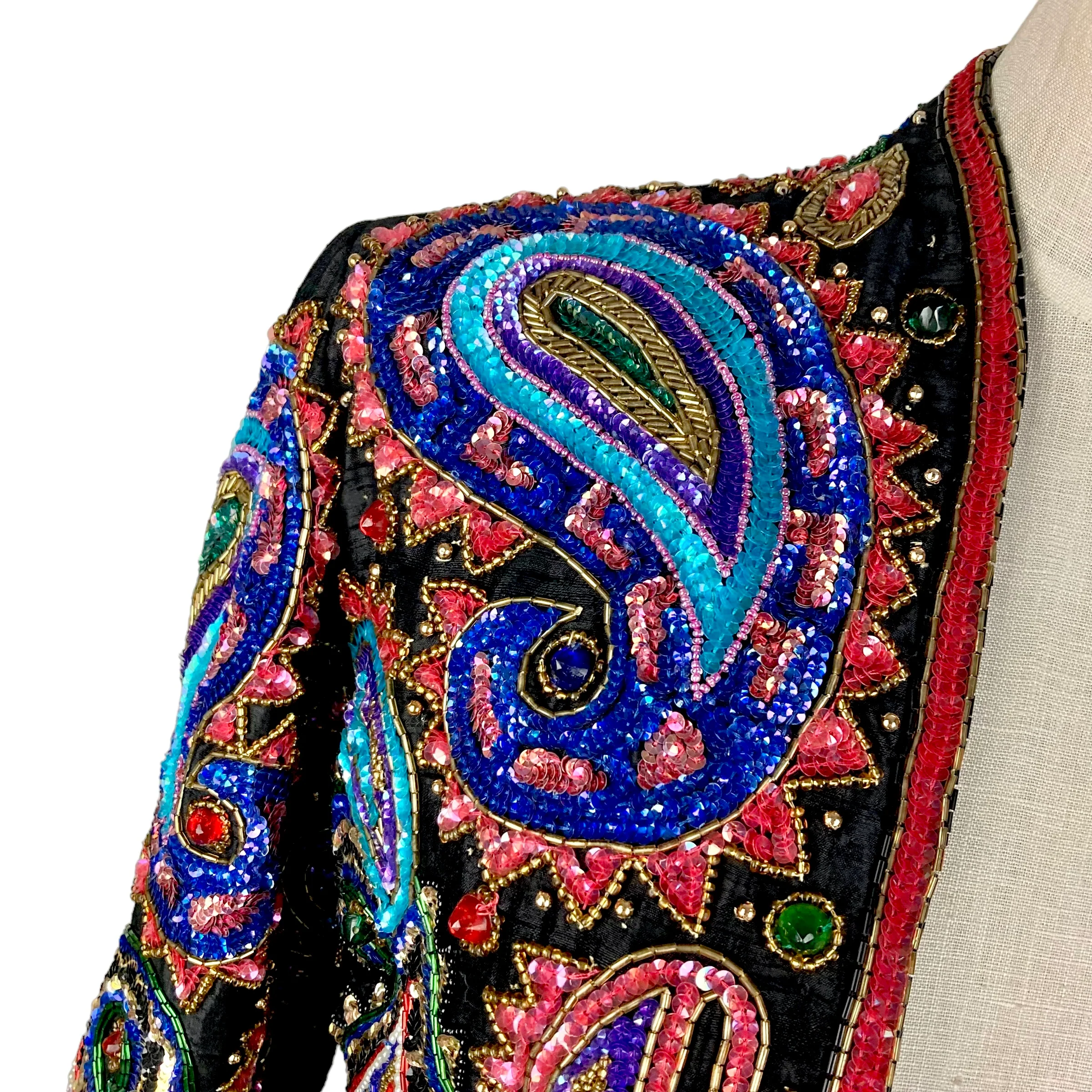 90s Beaded Sequined Paisley Bolero Cropped Jacket By Adrianna Papell - Image 5