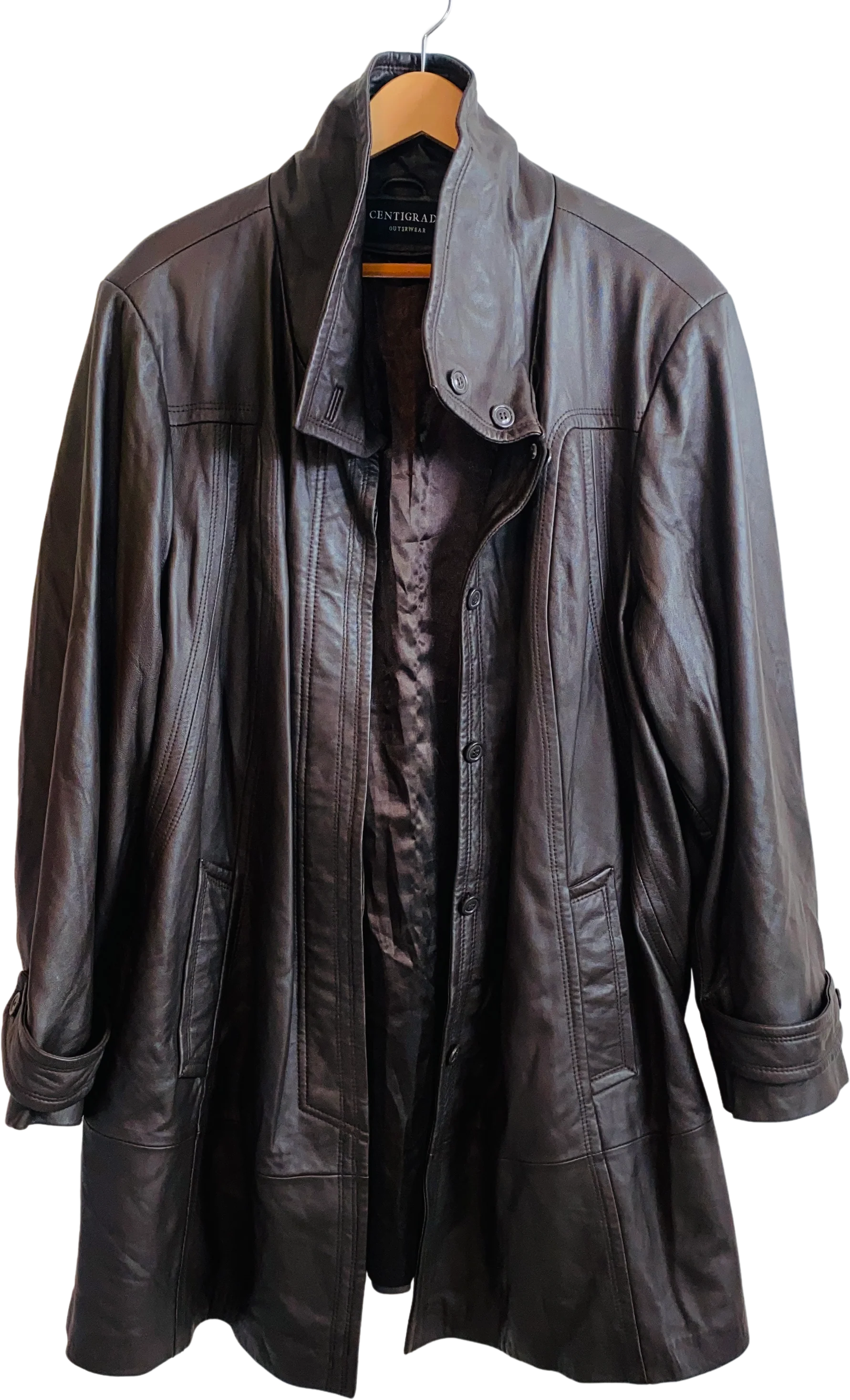 90s Beautiful Brown Leather Oversize Swing Style Jacke By Centigrade Outerwear