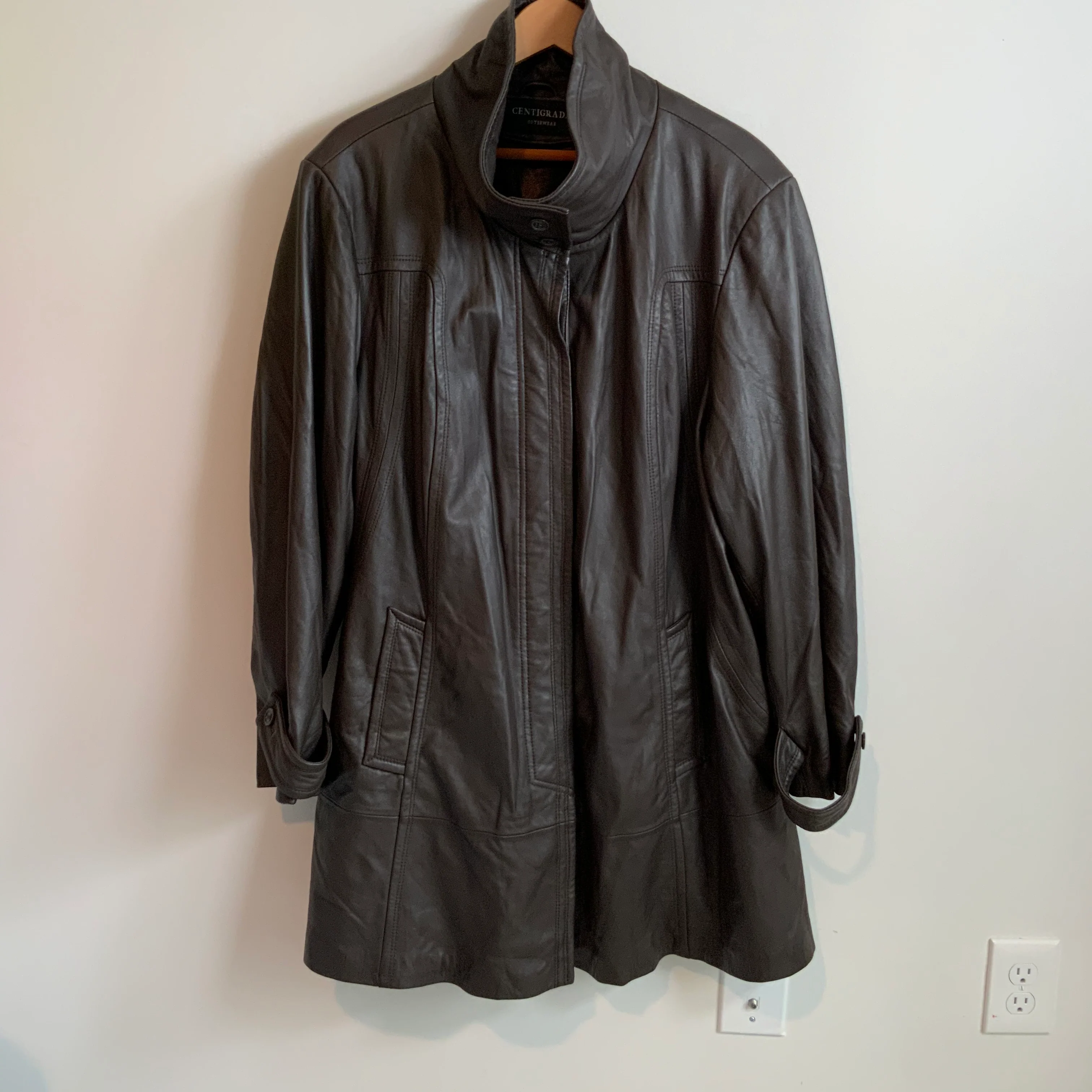90s Beautiful Brown Leather Oversize Swing Style Jacke By Centigrade Outerwear - Image 6