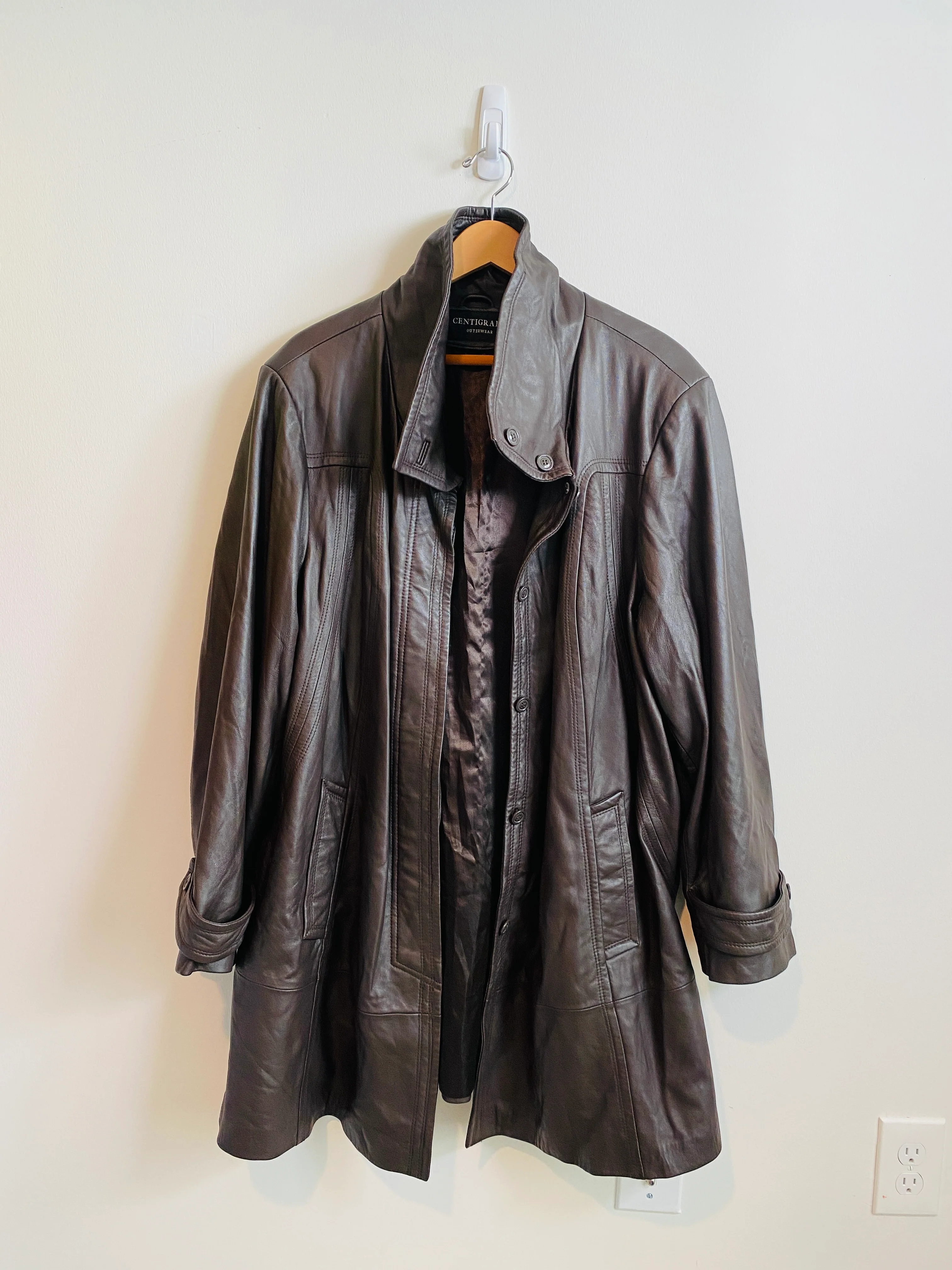 90s Beautiful Brown Leather Oversize Swing Style Jacke By Centigrade Outerwear - Image 7