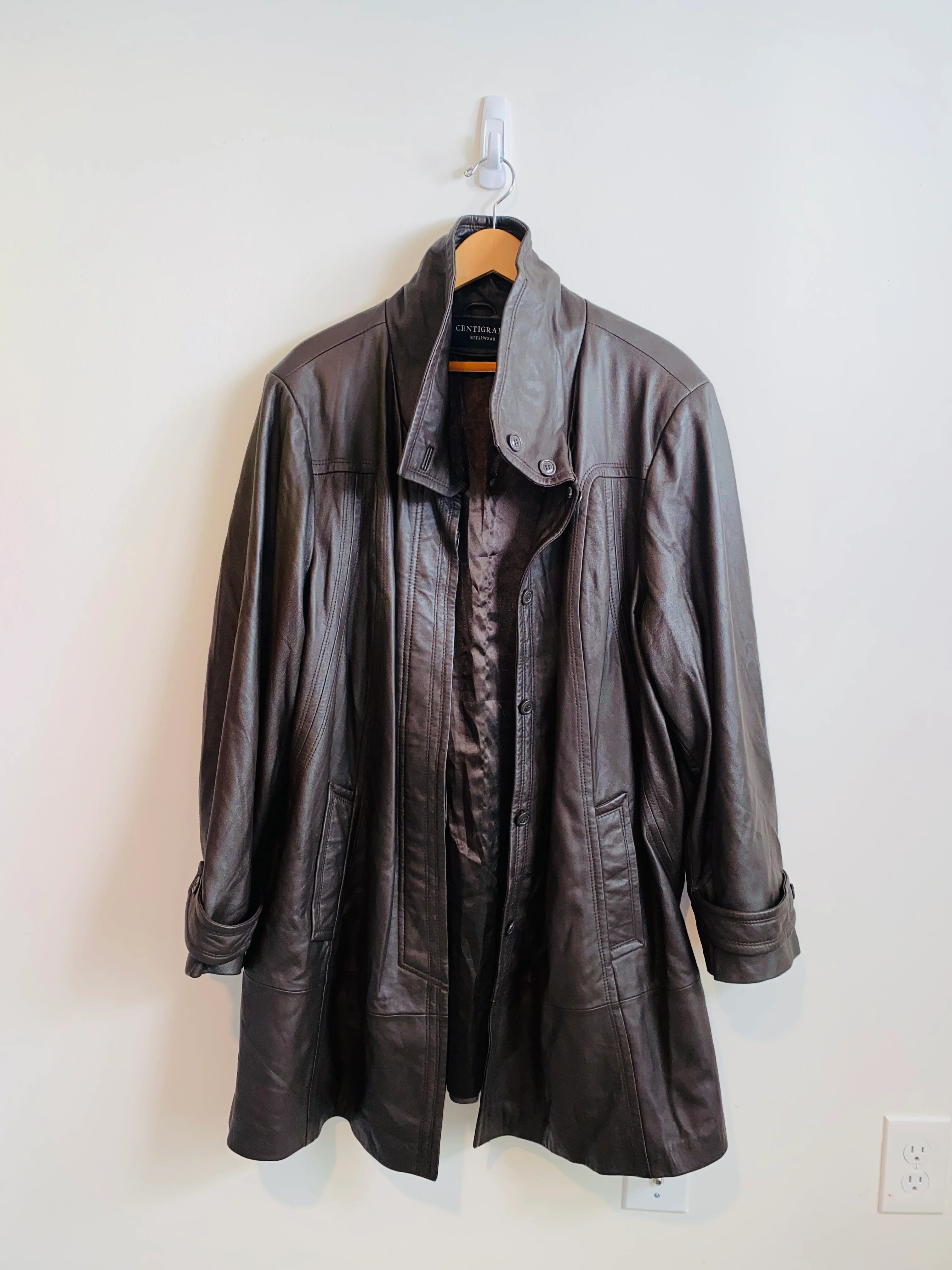 90s Beautiful Brown Leather Oversize Swing Style Jacke By Centigrade Outerwear - Image 8