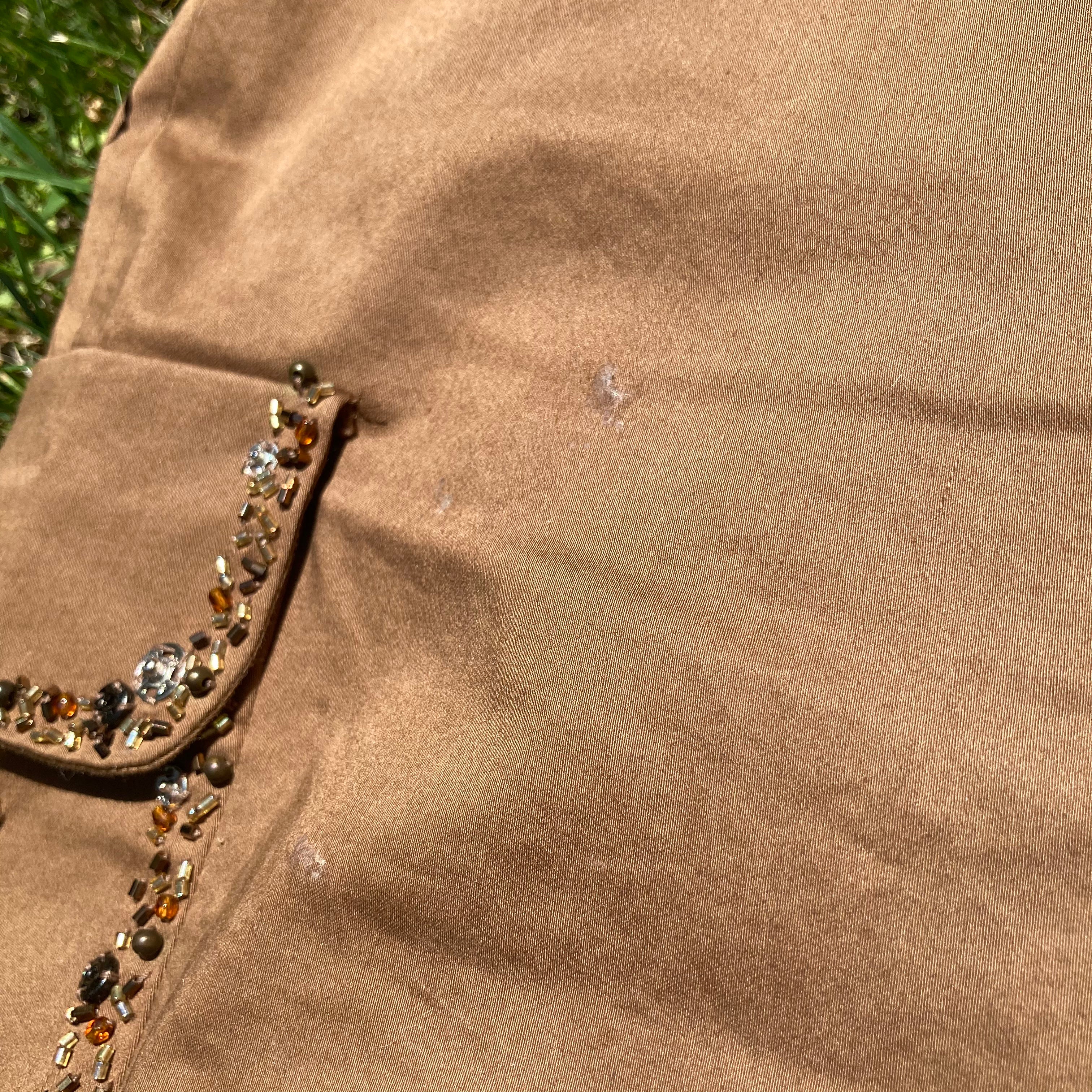 90s Bedazzled Brown Cargo Capri Pants With Ruffle Hem By Moschino Cheap and Chic - Image 5