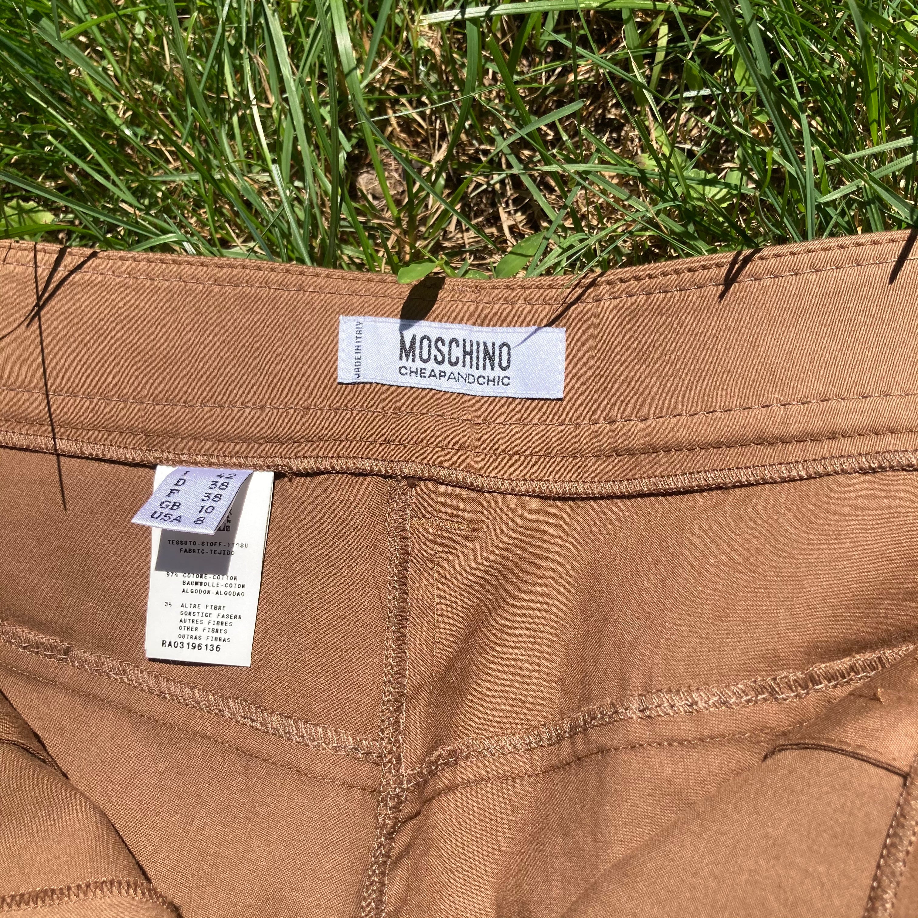 90s Bedazzled Brown Cargo Capri Pants With Ruffle Hem By Moschino Cheap and Chic - Image 6
