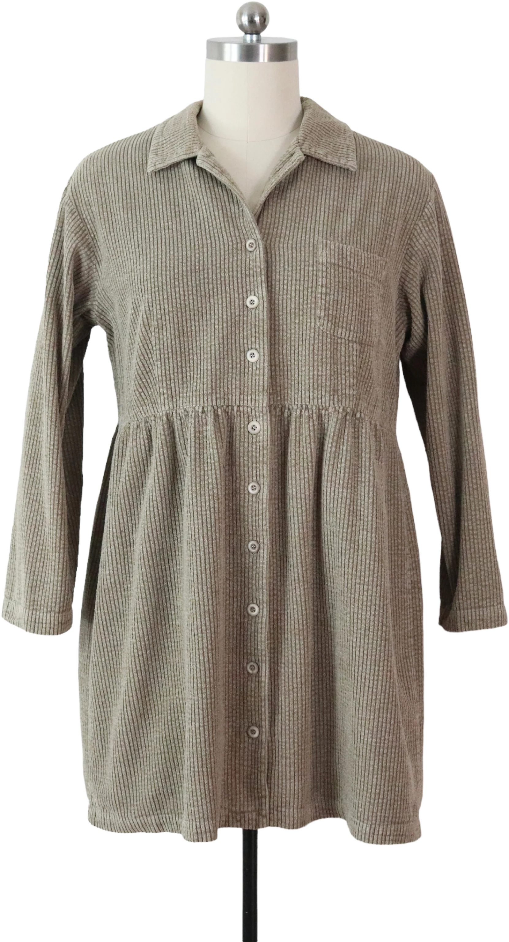 90s Beige Corduroy Babydoll Shirt Dress By J.jill