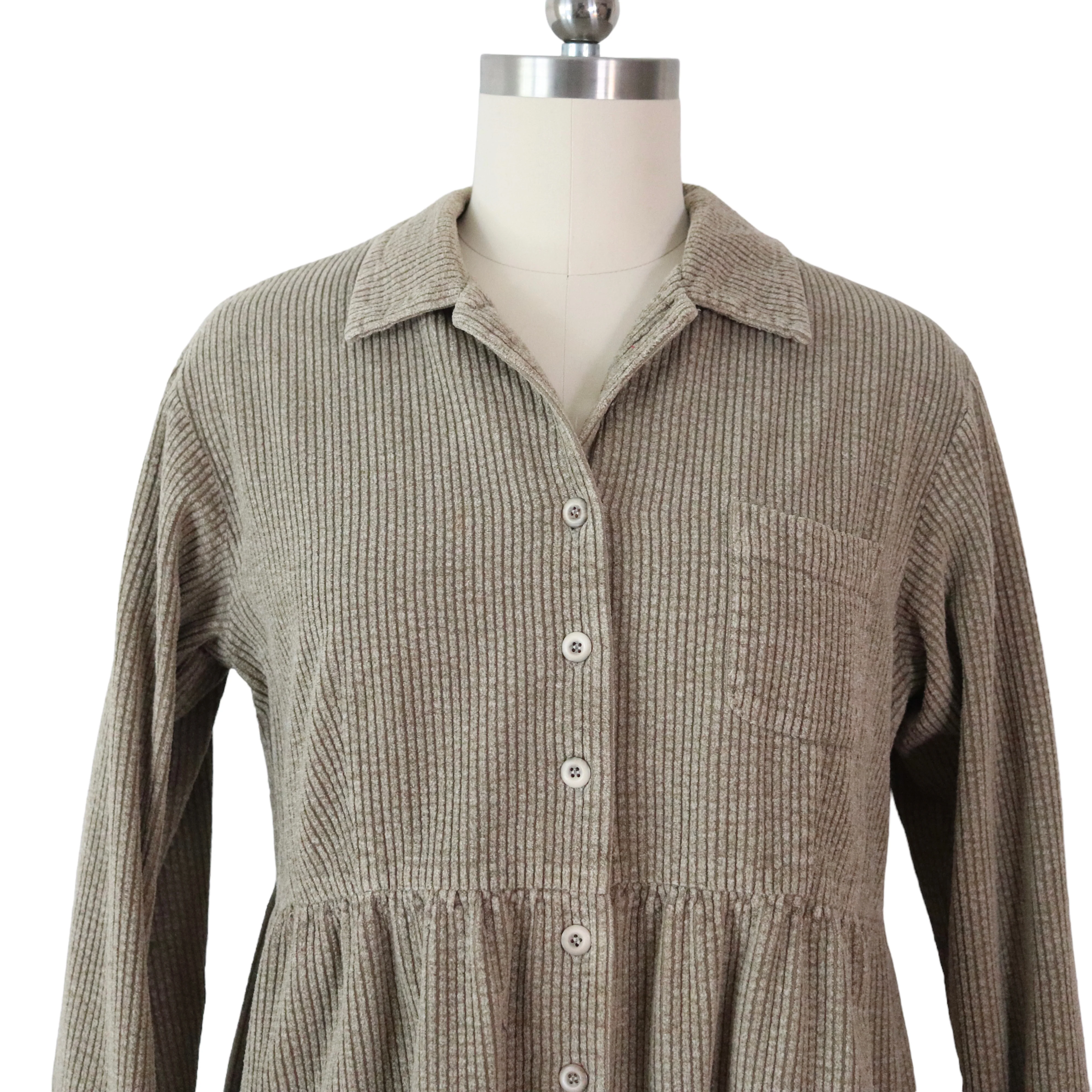 90s Beige Corduroy Babydoll Shirt Dress By J.jill - Image 3