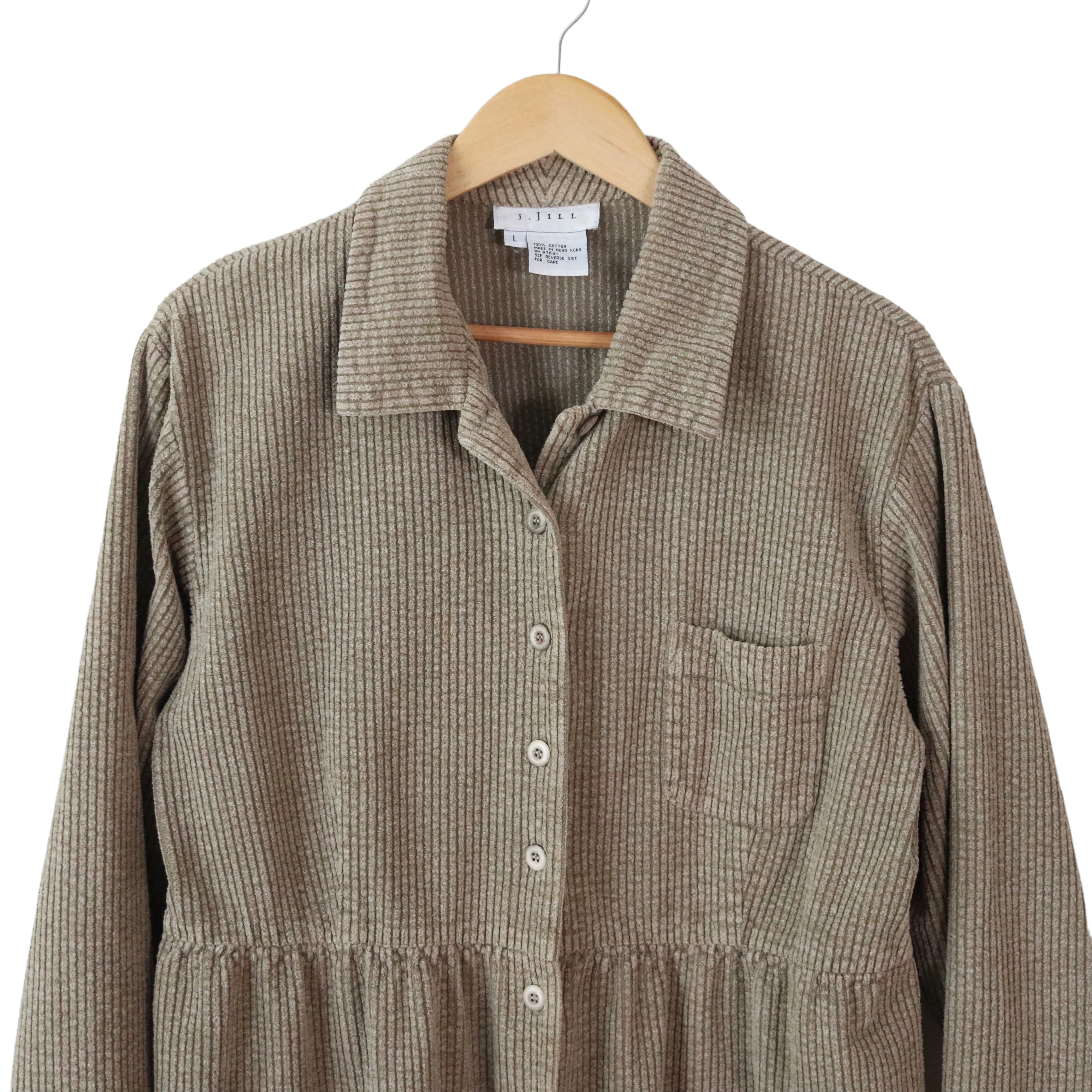 90s Beige Corduroy Babydoll Shirt Dress By J.jill - Image 5