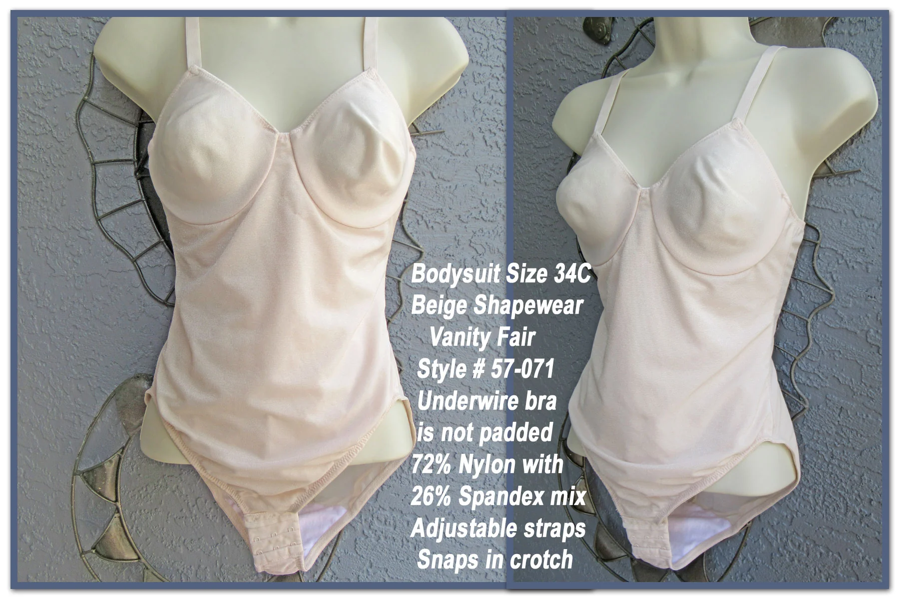 90s Beige Shapewear 34c Bodysuit With Underwire Bra By Vanity Fair - Image 9