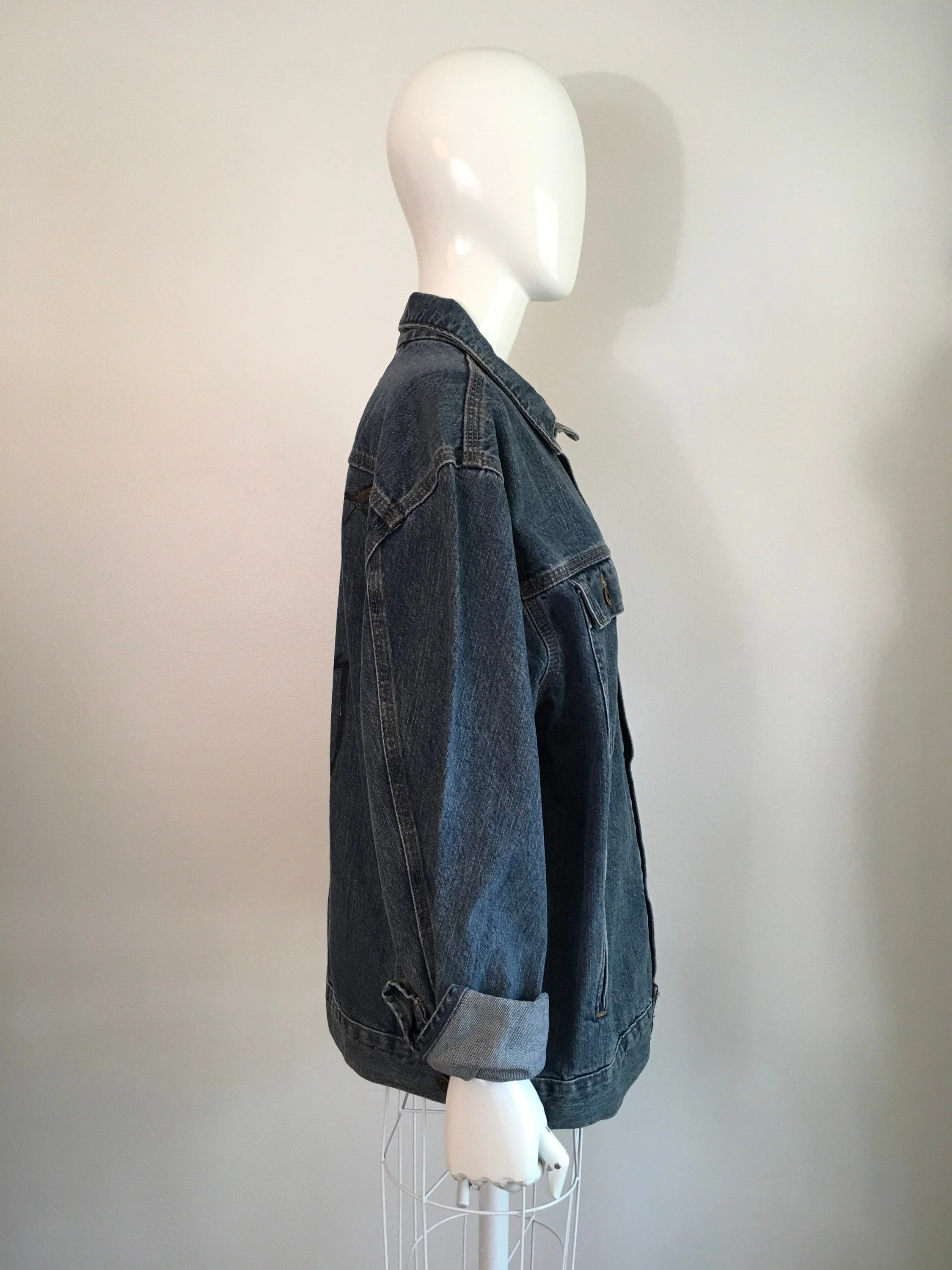 90's Bill And Teds Excellent Adventure Wyld Stallyns Painted Denim Coat by Carhartt - Image 4