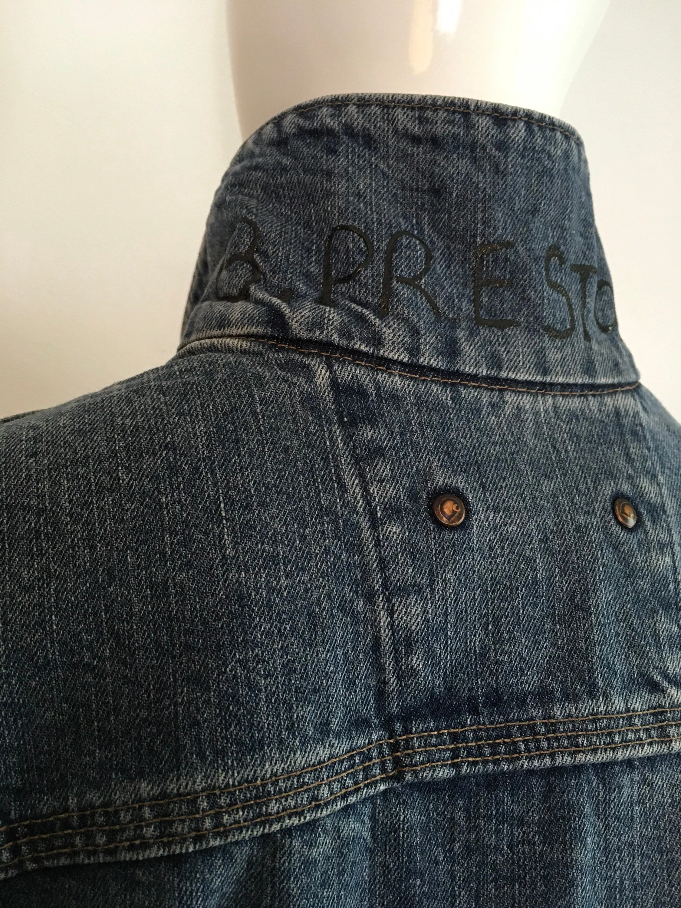 90's Bill And Teds Excellent Adventure Wyld Stallyns Painted Denim Coat by Carhartt - Image 5