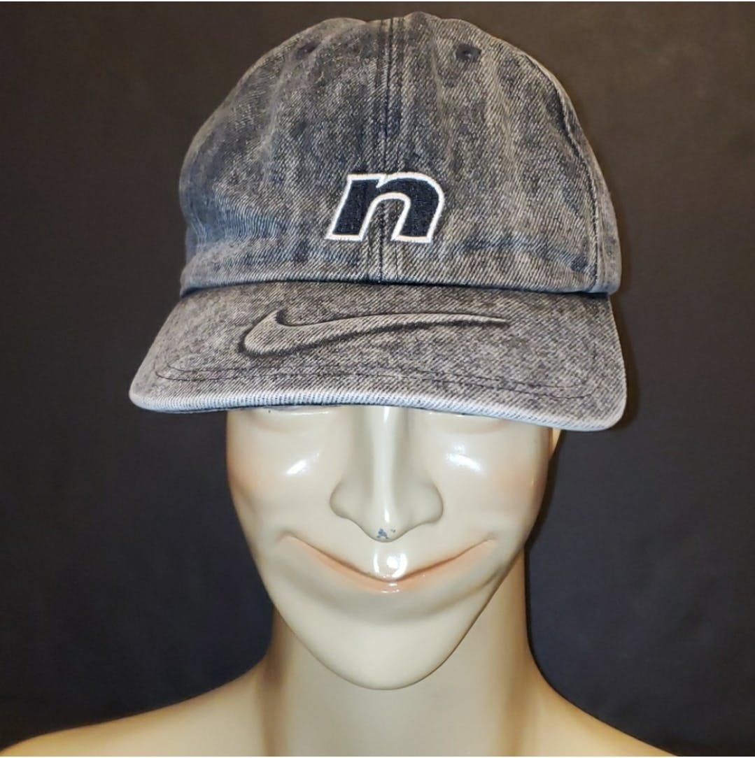 90's Black Acid Wash Denim Logo Snapback Hat by Nike - Image 3