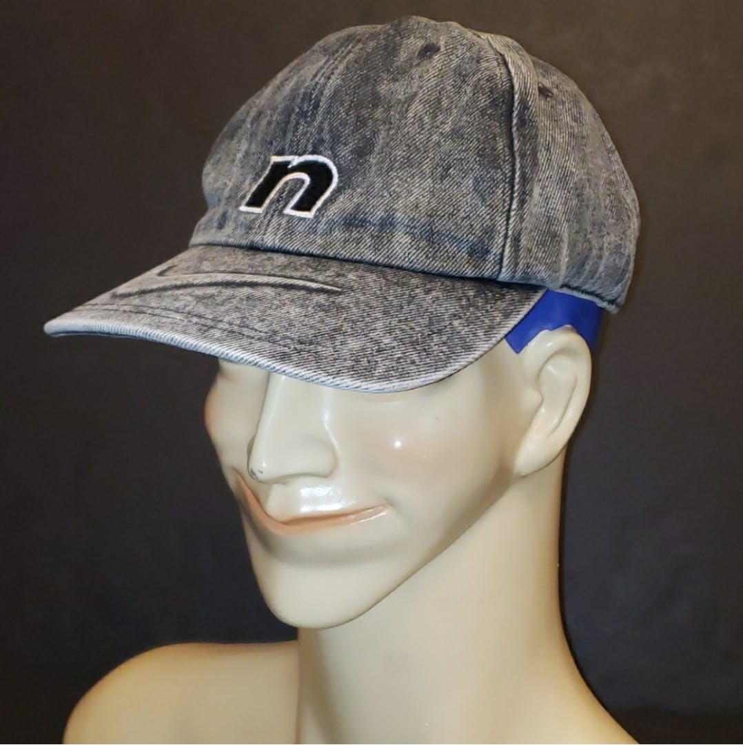 90's Black Acid Wash Denim Logo Snapback Hat by Nike - Image 4