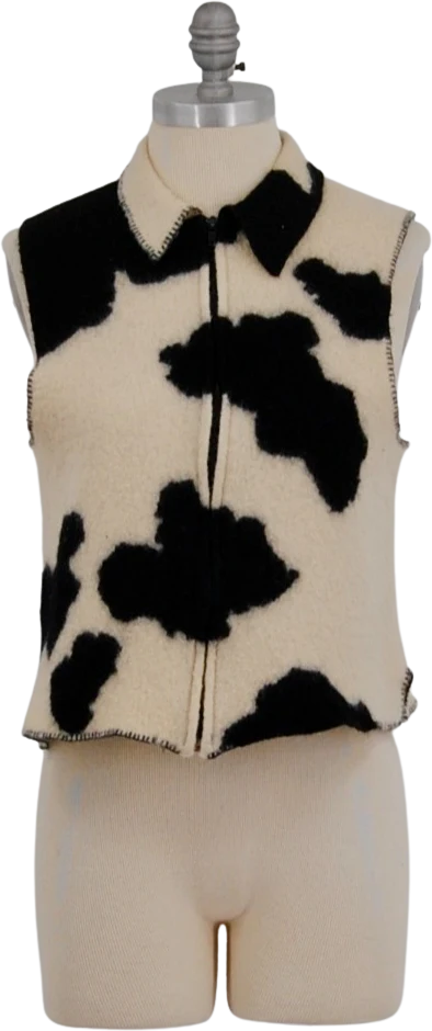 90s Black And Off White Wool Cow Print Vest By Susan Bristol