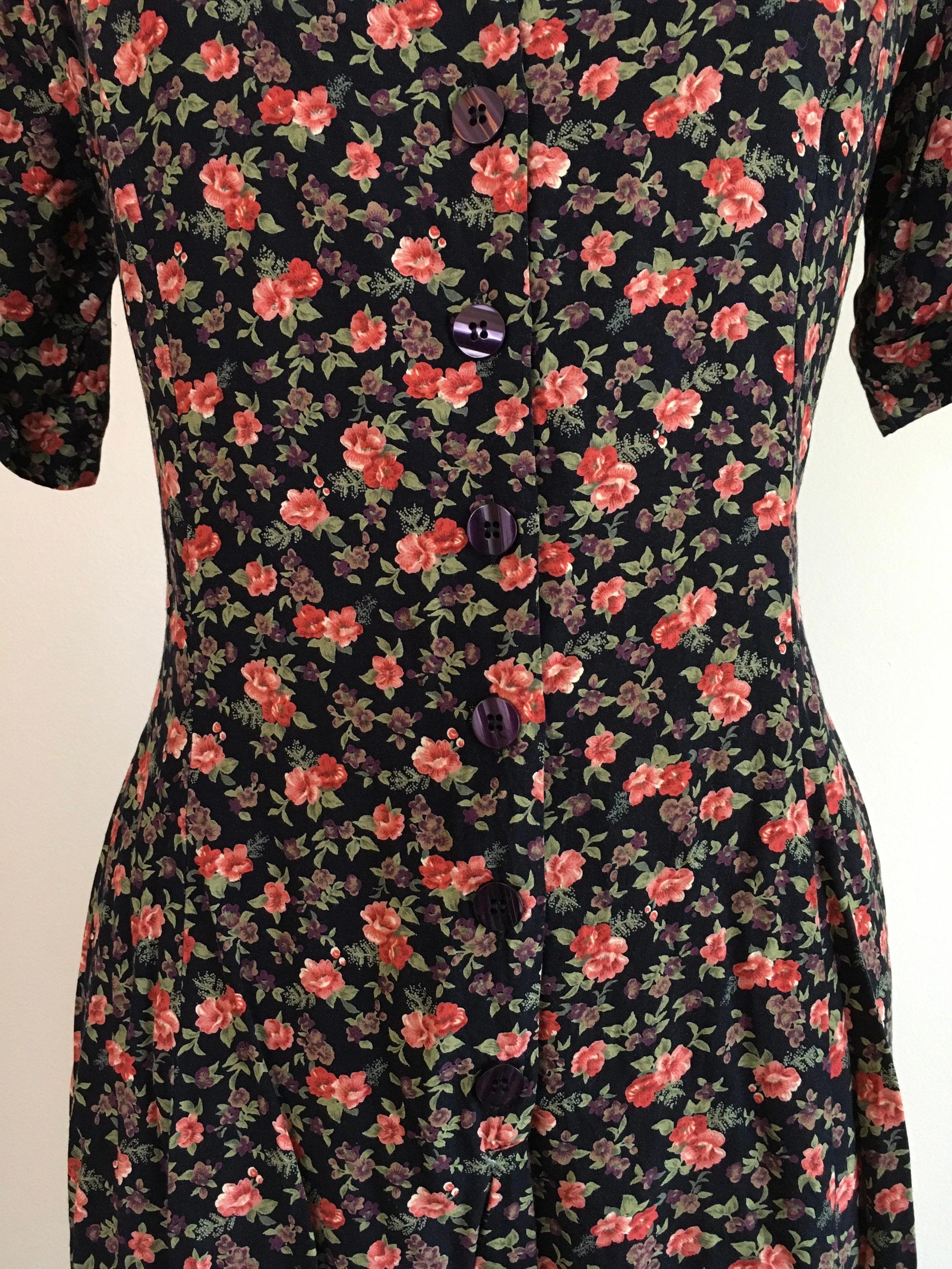 90's Black and Red Floral Half Button Up Romper by Compagnie Internationale Express - Image 5