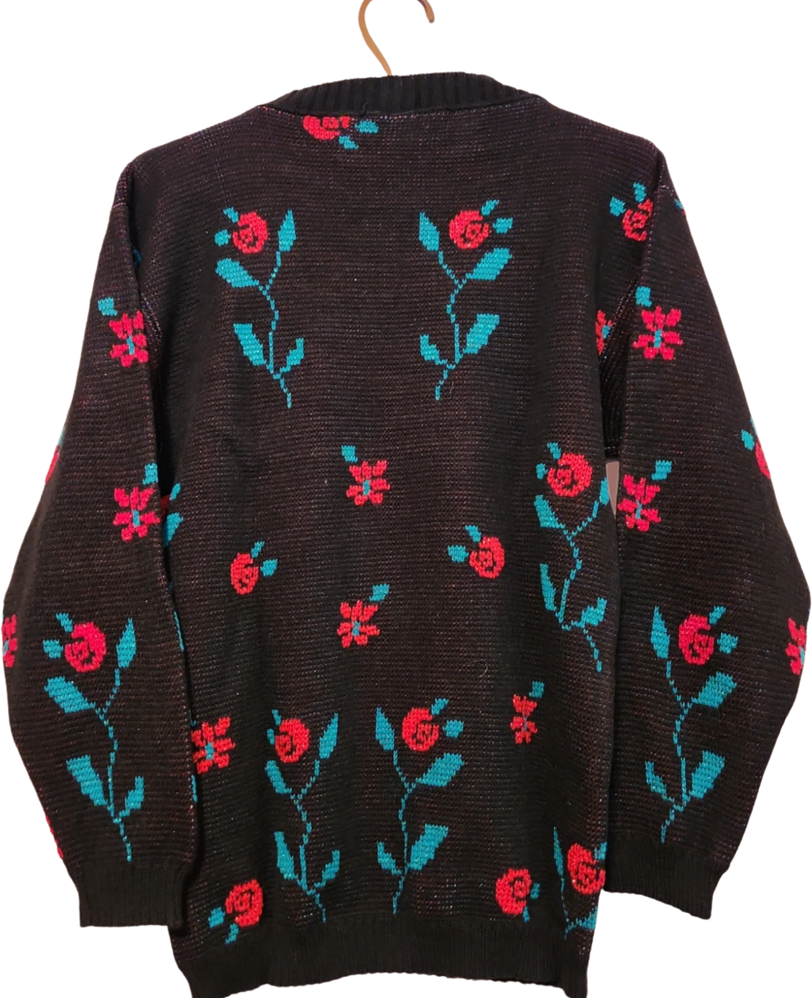 90s Black And Red Floral Ugly Christmas Sweater By Village Fair - Image 2