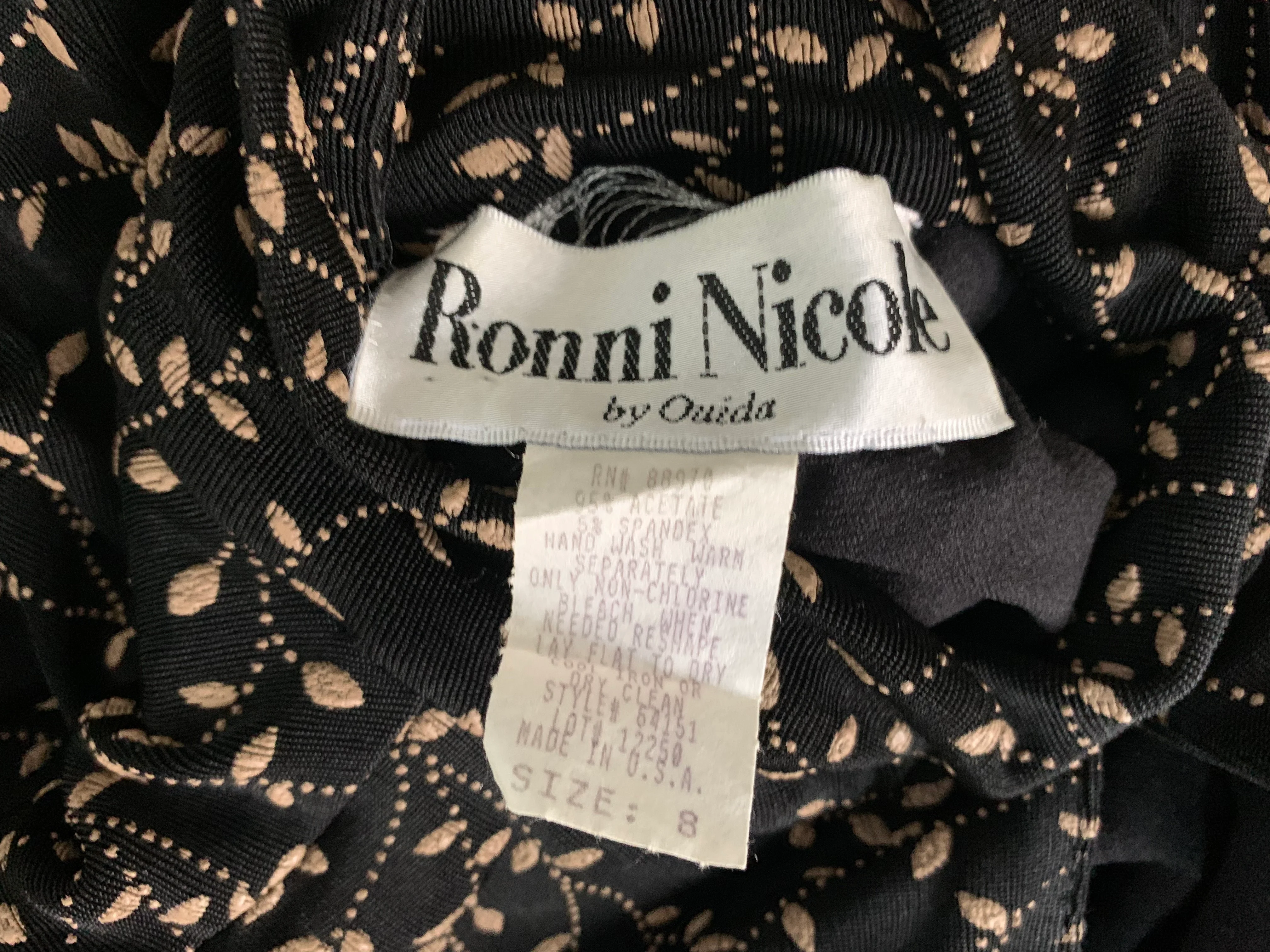 90s Black And Tan Flocked Knit Maxi Dress By Ronni Nicole by Ouida - Image 10