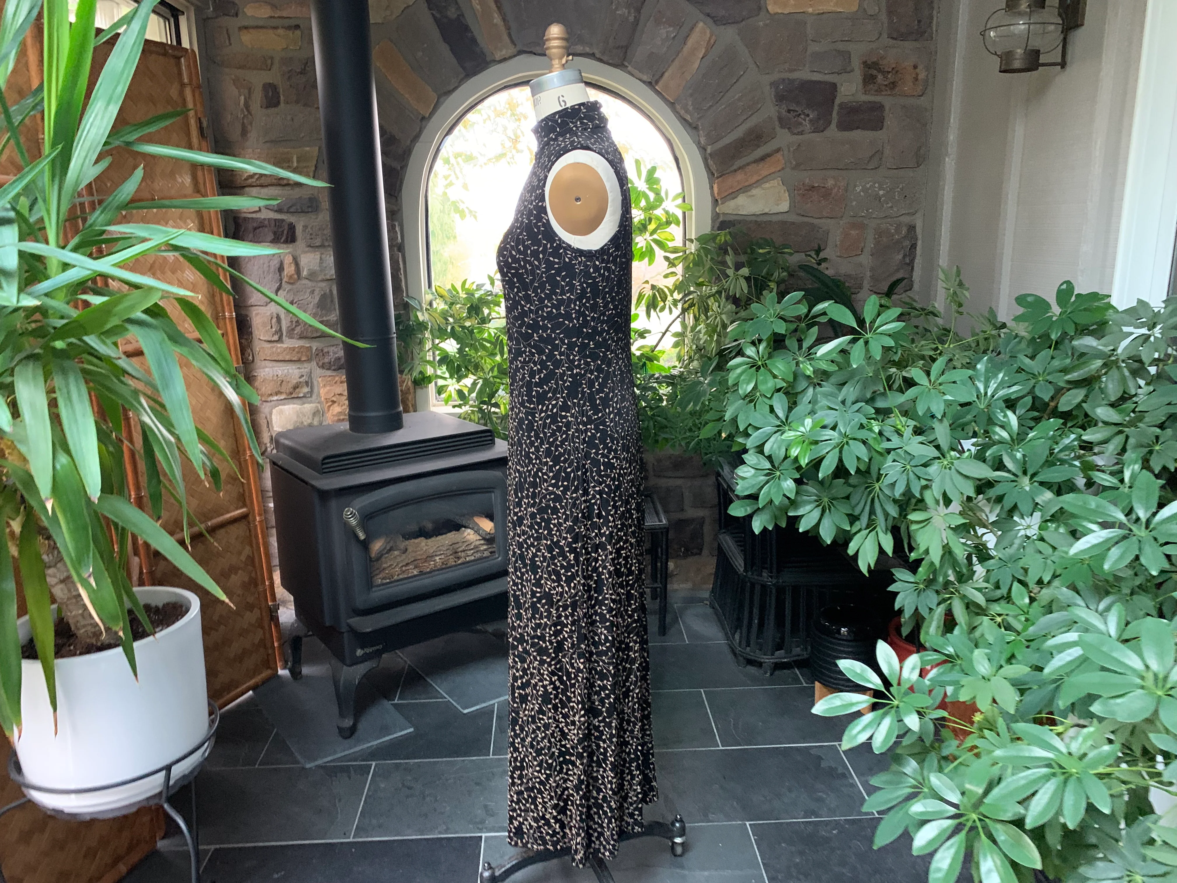 90s Black And Tan Flocked Knit Maxi Dress By Ronni Nicole by Ouida - Image 5