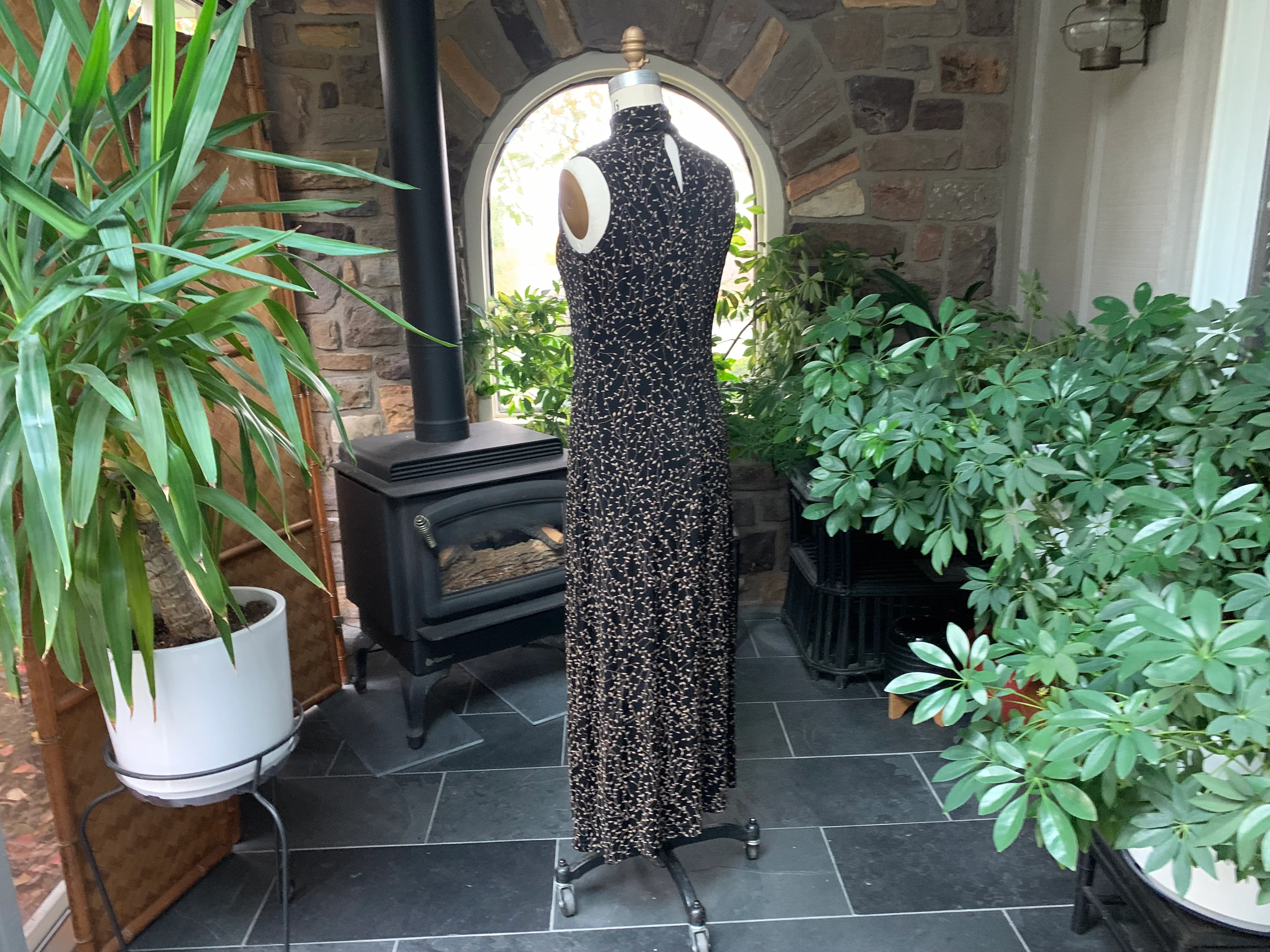 90s Black And Tan Flocked Knit Maxi Dress By Ronni Nicole by Ouida - Image 6