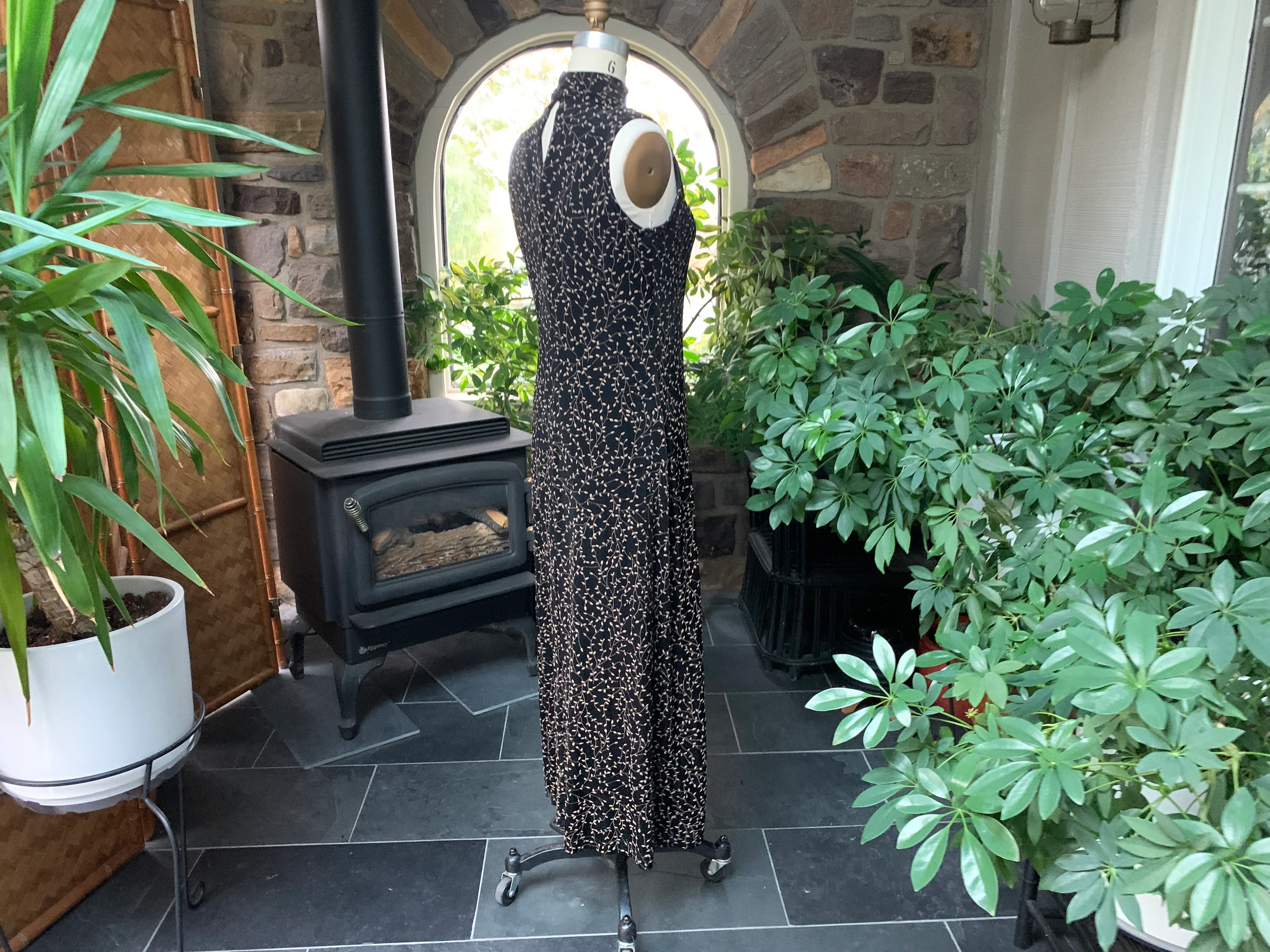 90s Black And Tan Flocked Knit Maxi Dress By Ronni Nicole by Ouida - Image 7