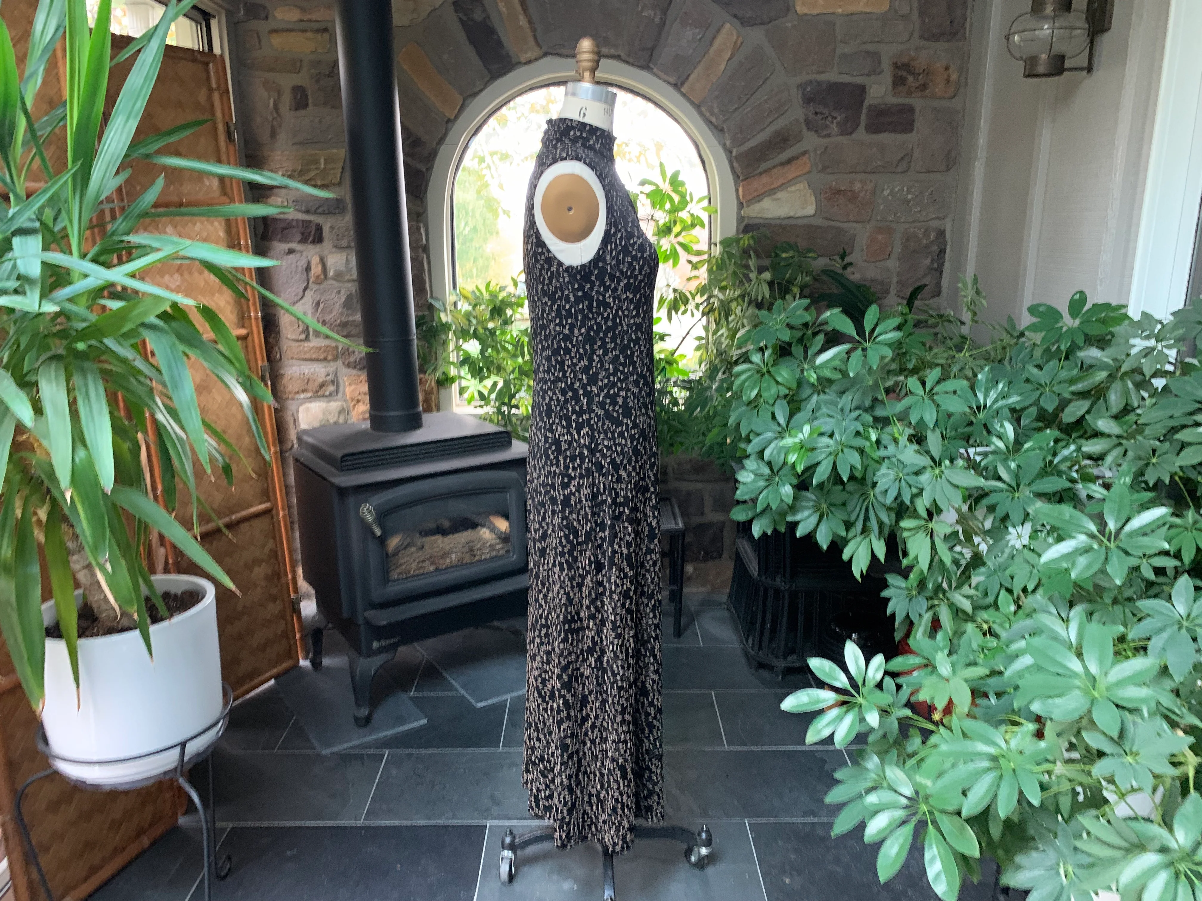 90s Black And Tan Flocked Knit Maxi Dress By Ronni Nicole by Ouida - Image 8