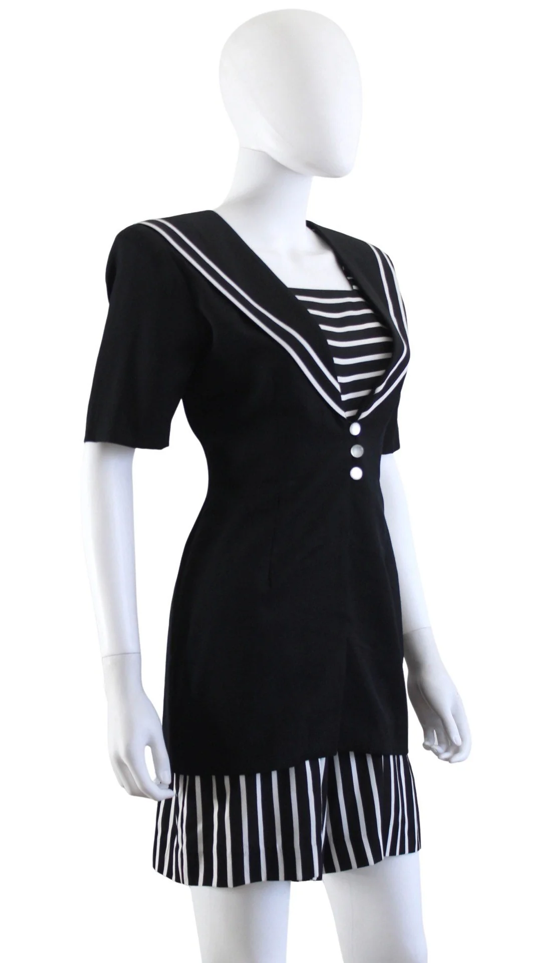 90s Black and White Sailor Stripe Romper by  JSJ Petites - Image 4