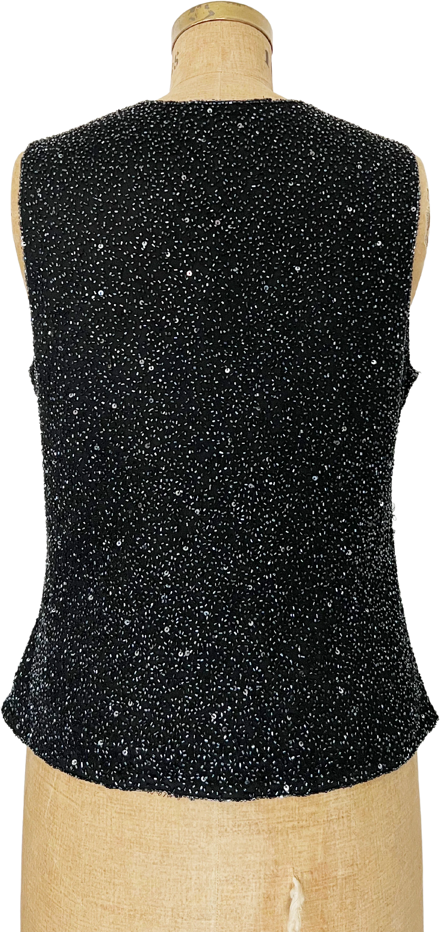 90s Black Beaded Sequin Sparkle Party Top By Lawrence Kazar - Image 2