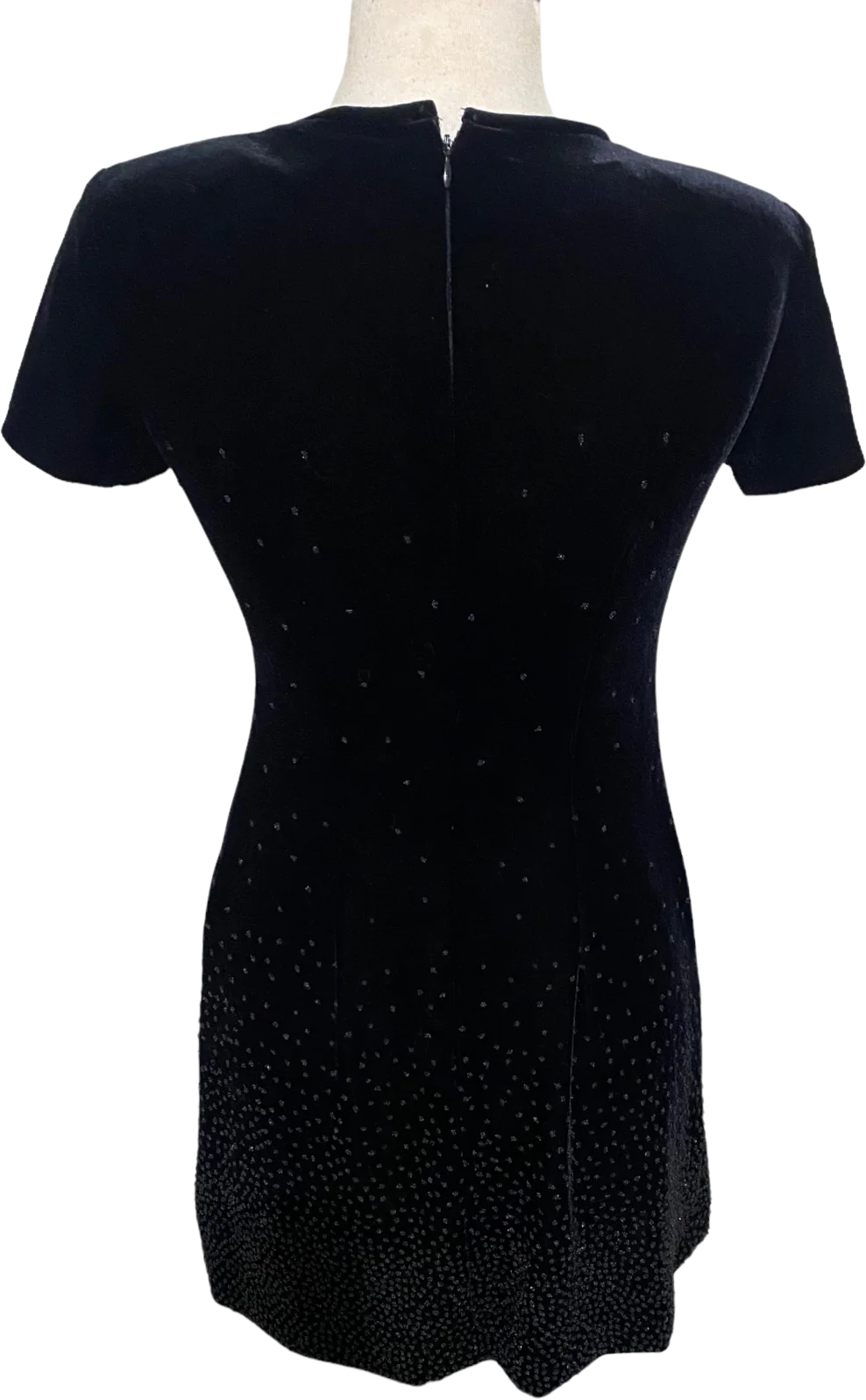 90s Black Beaded Velour Velvet Cocktail Dress 4 Petite By Jeffrey & Dara - Image 2