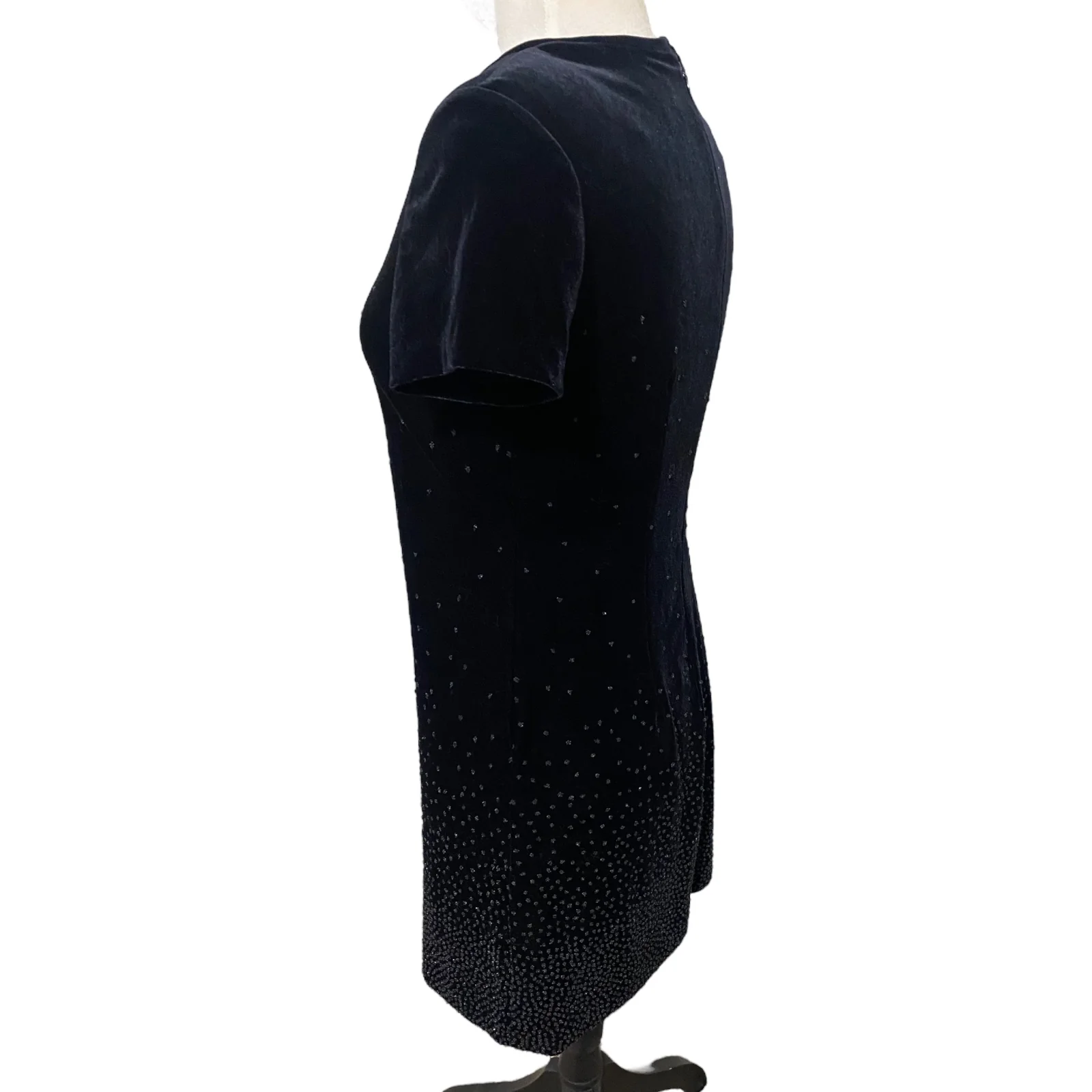 90s Black Beaded Velour Velvet Cocktail Dress 4 Petite By Jeffrey & Dara - Image 3