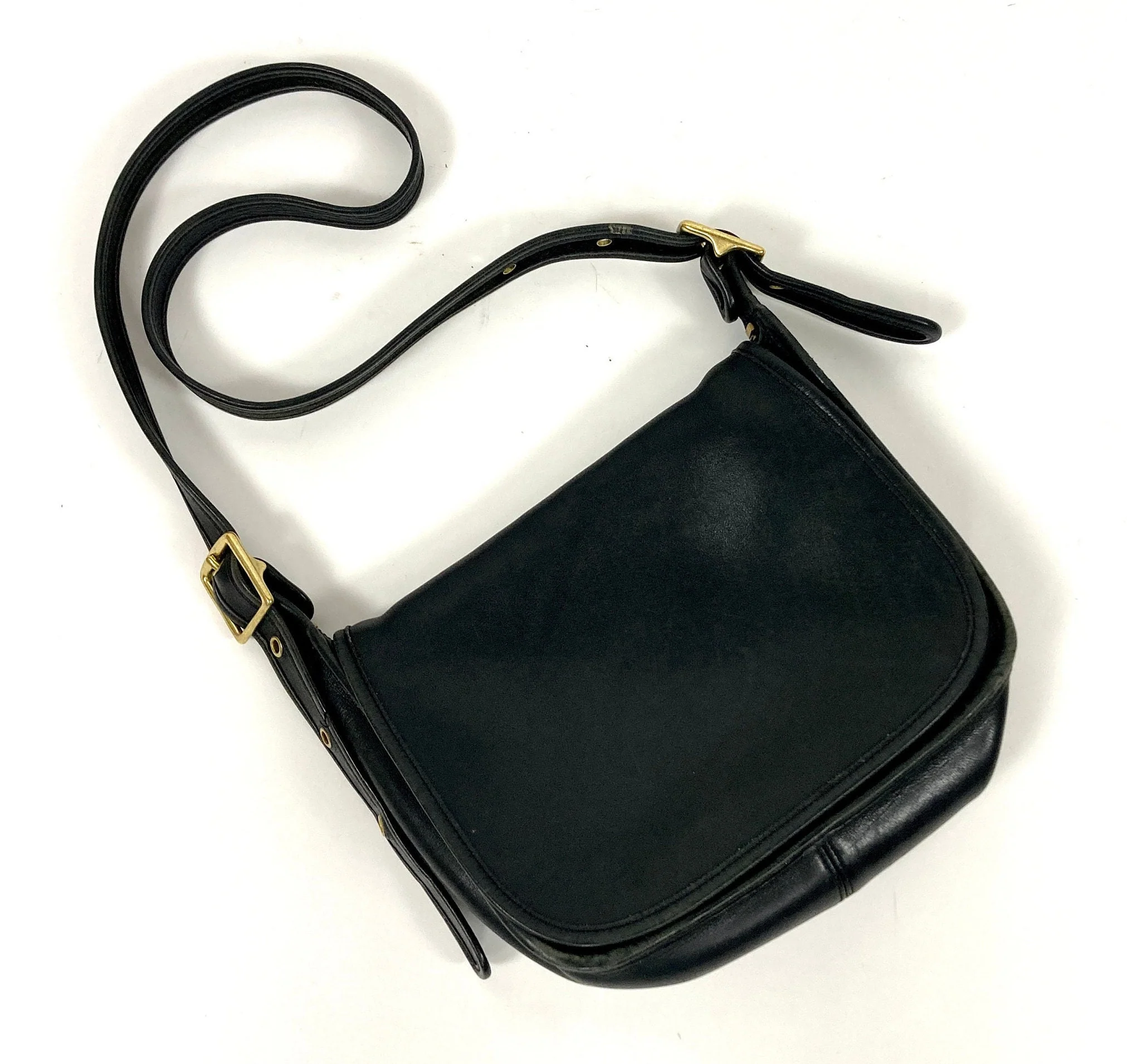 90s Black Coach Crossbody Bag Distressed Patricia's Legacy 9951 Coach Leather Flap Messenger Purse Coach Saddle Bag Vintage Brass Bag by Coach - Image 2