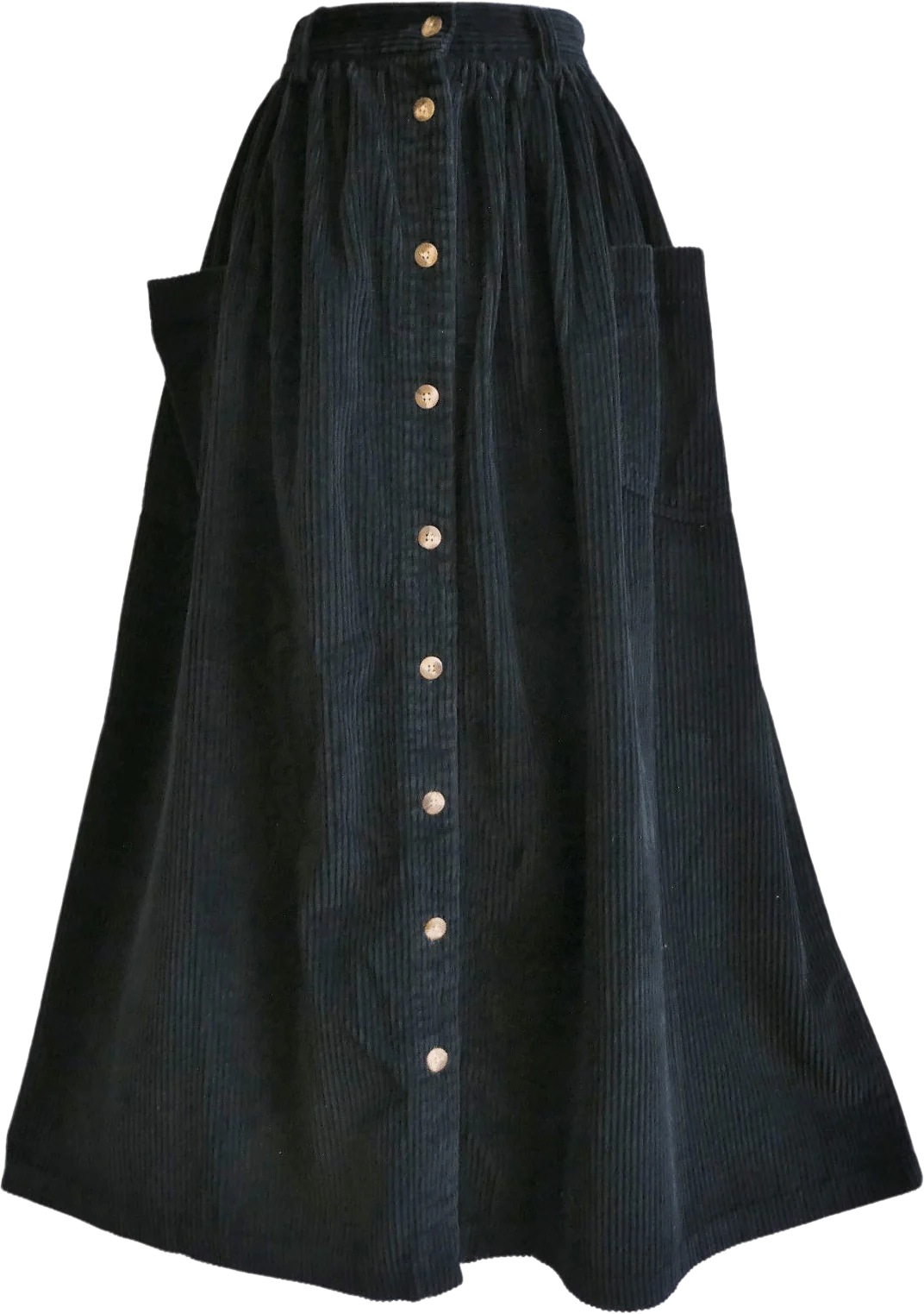 90s Black Corduroy Maxi Skirt Oversized Pockets By Eddie Bauer