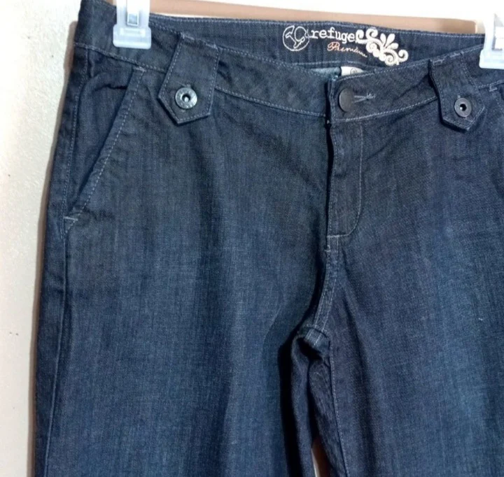 90s Black Cotton Spandex Wide Leg, Low Rider Jeans By Refuge Premium - Image 3