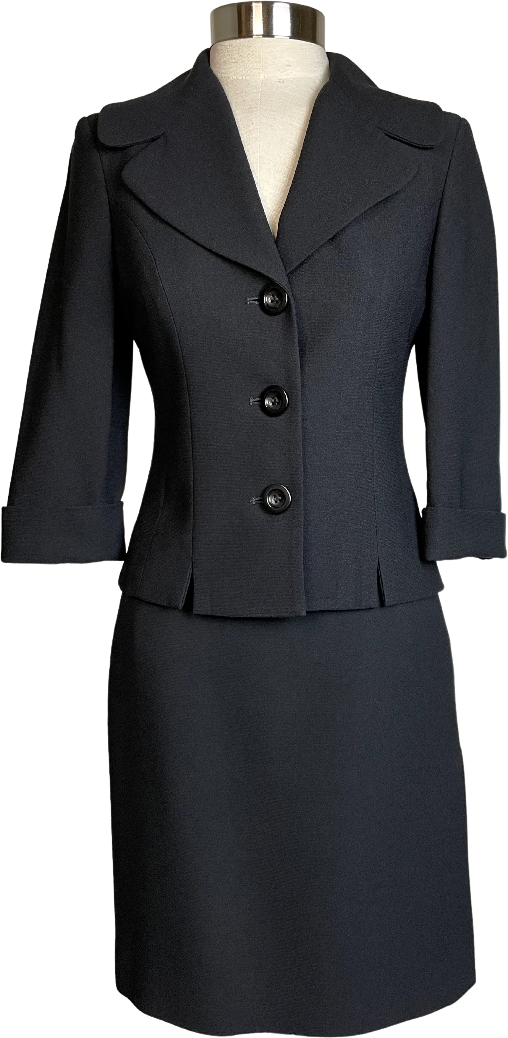 90s Black Crepe Knee-length Skirt Suit By bebe
