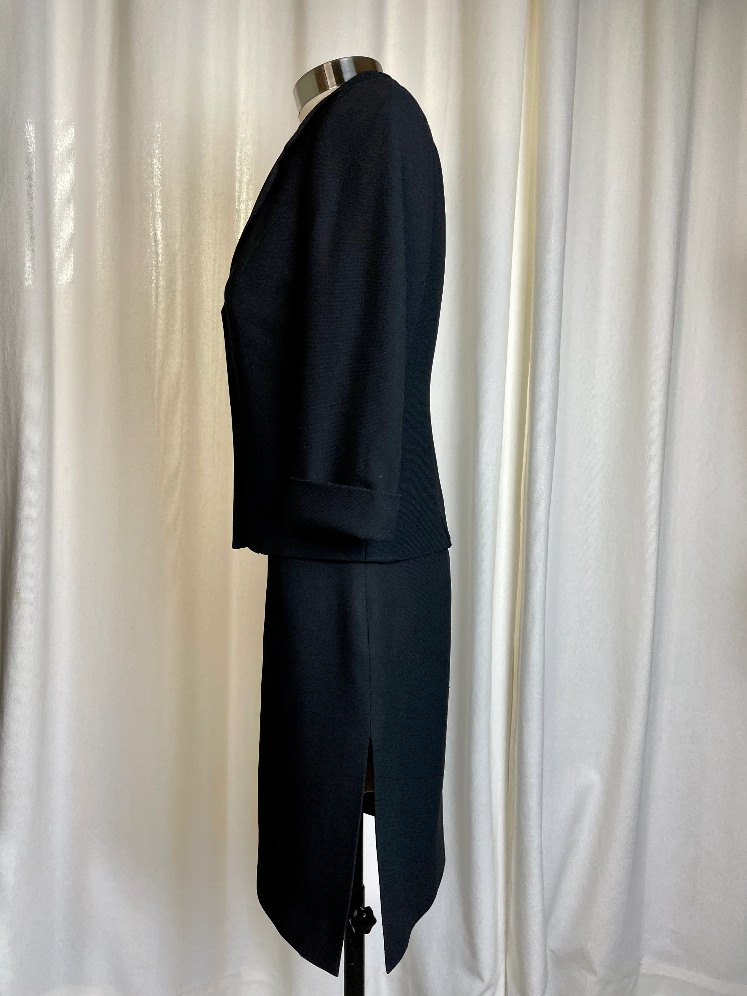 90s Black Crepe Knee-length Skirt Suit By bebe - Image 3