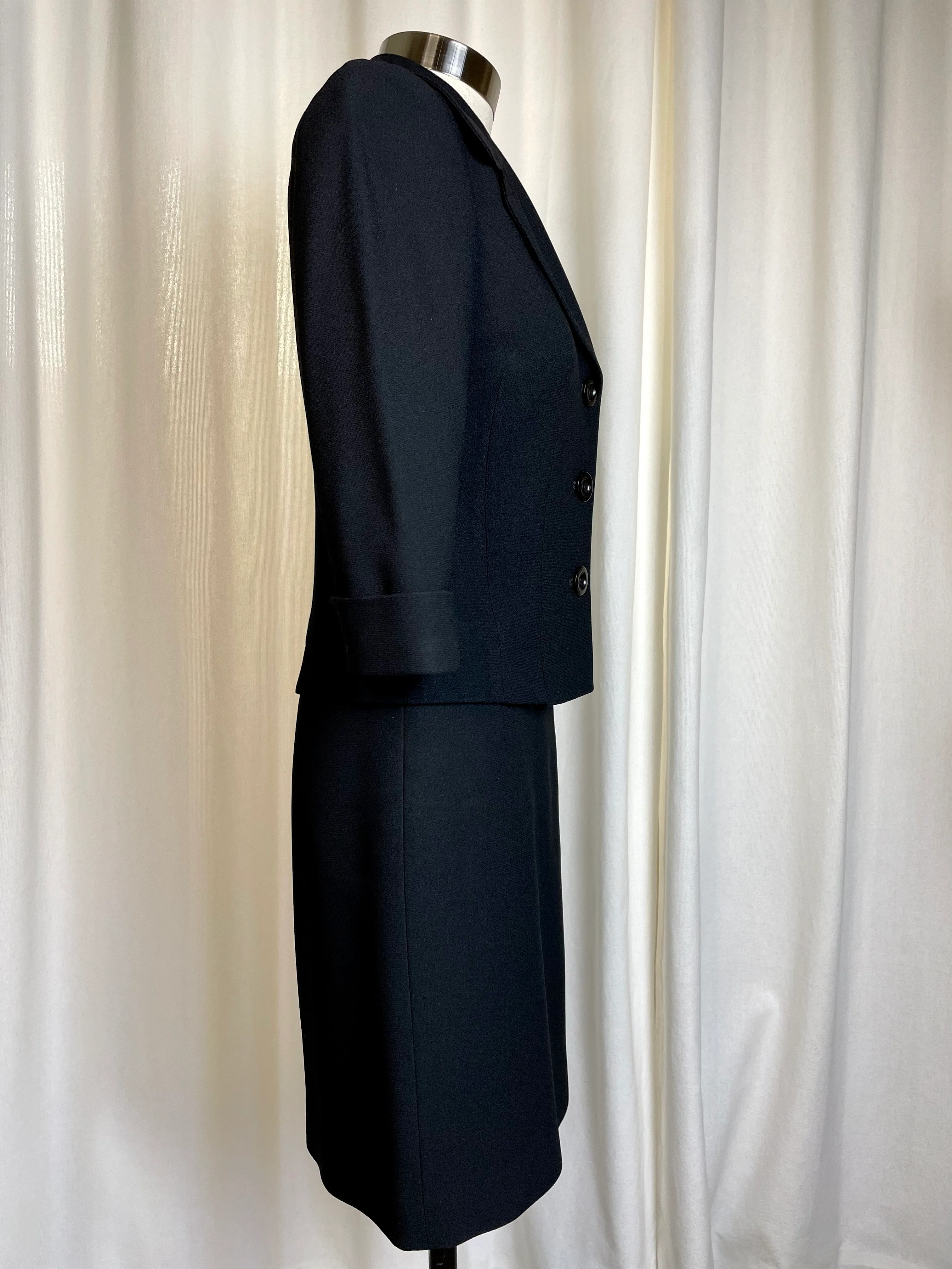 90s Black Crepe Knee-length Skirt Suit By bebe - Image 4