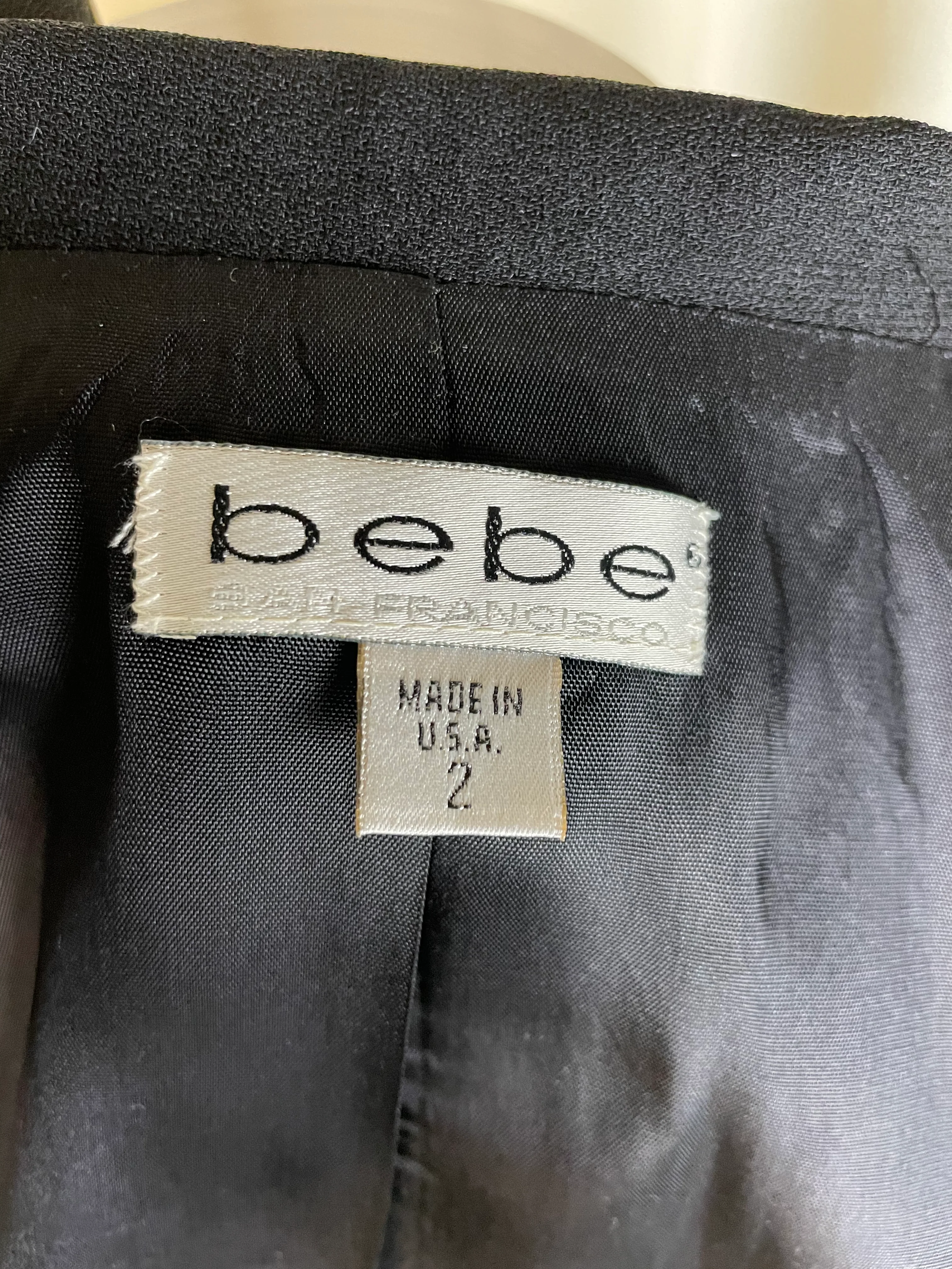 90s Black Crepe Knee-length Skirt Suit By bebe - Image 8