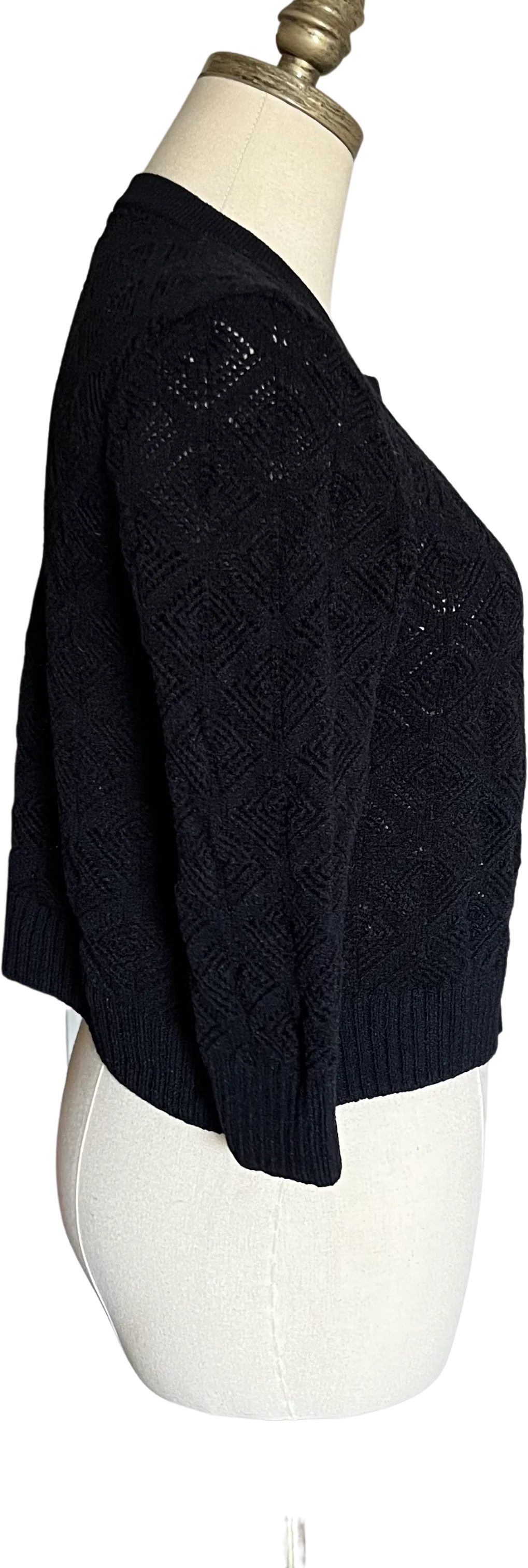 90s Black Crochet Knit Cropped Cardigan Sweater By St John Sport - Image 3