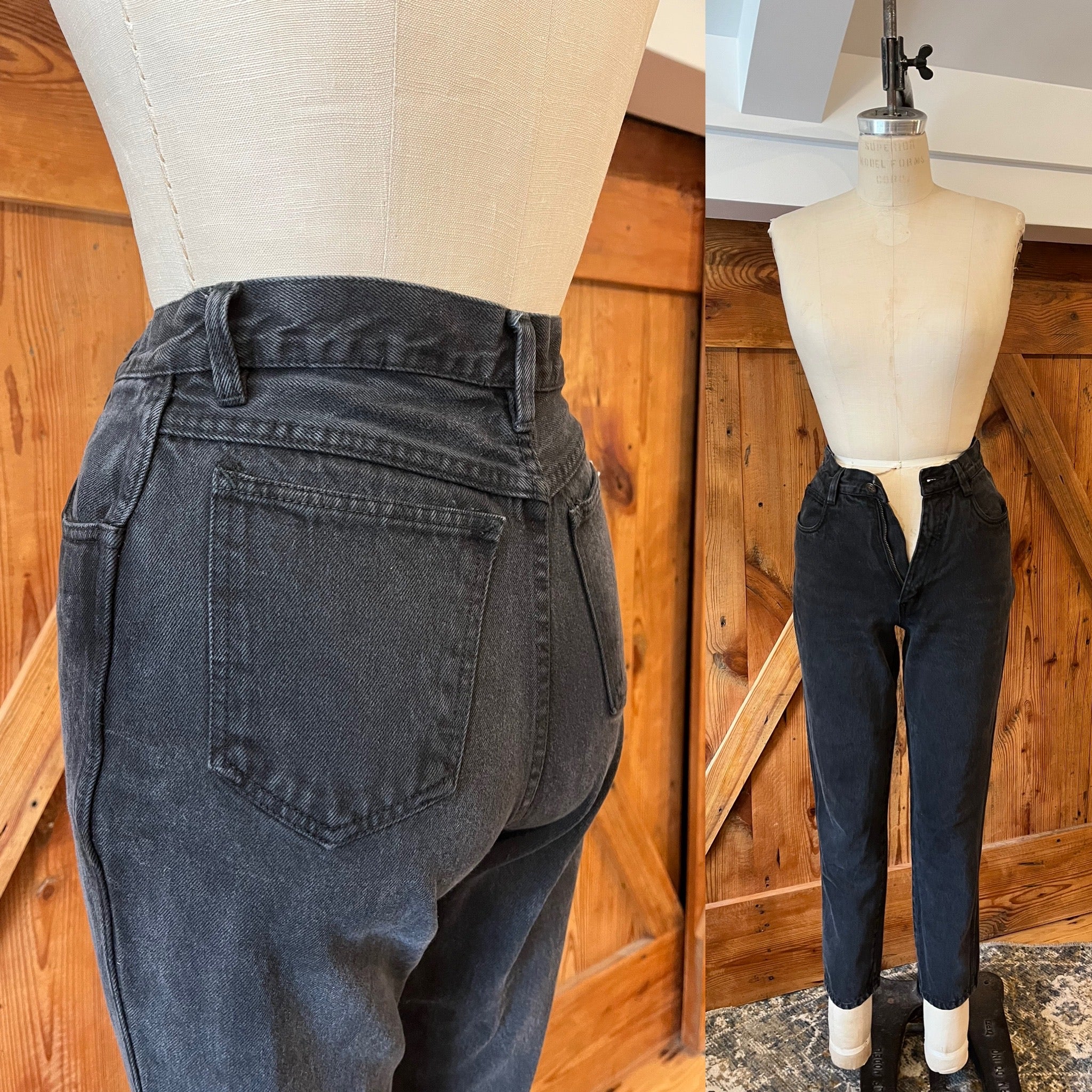 90s Black Denim High Waist Relaxed Tapered Jeans Xs By Bill Blass - Image 3