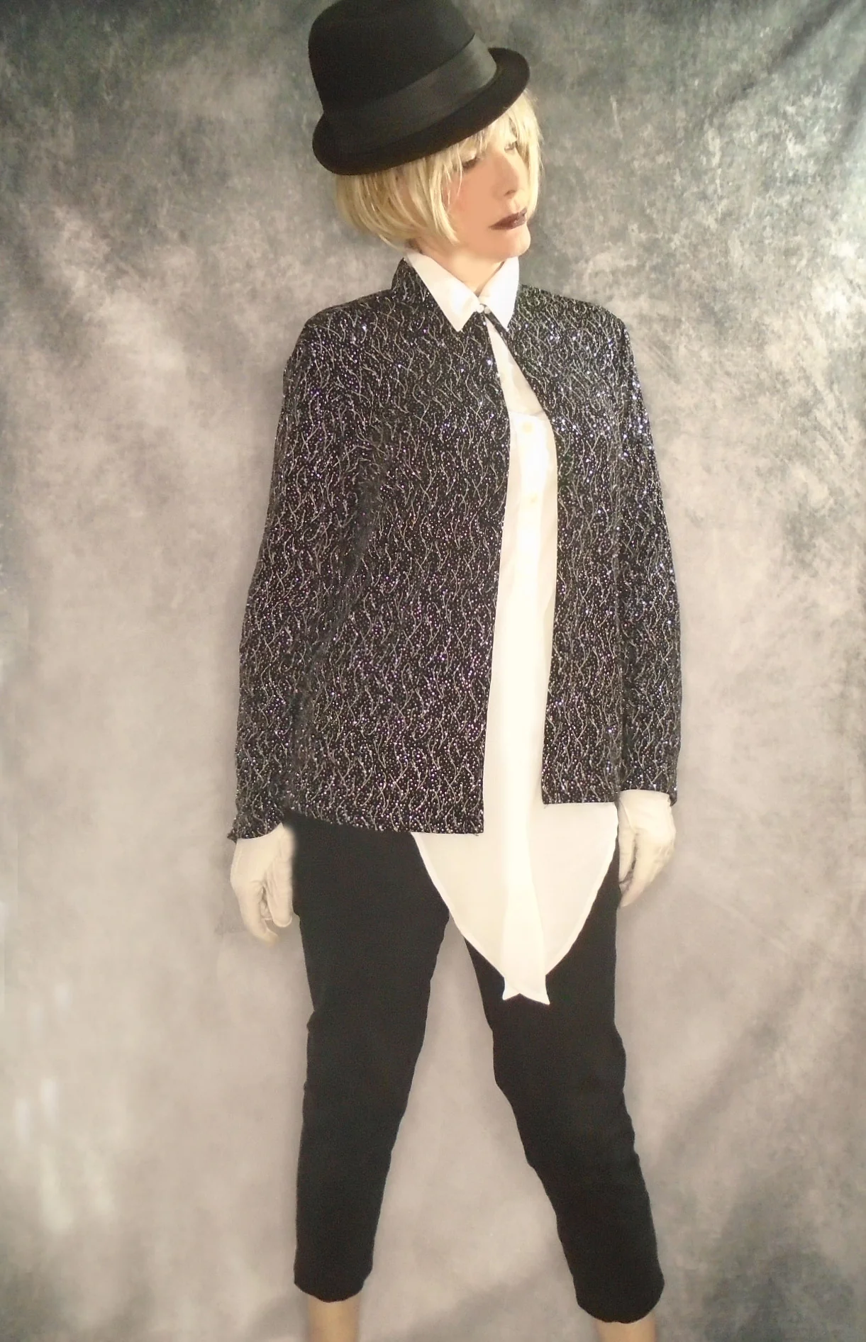 90s Black Evening Jacket Cardigan Silver Sparkle By Onyx Nite - Image 7