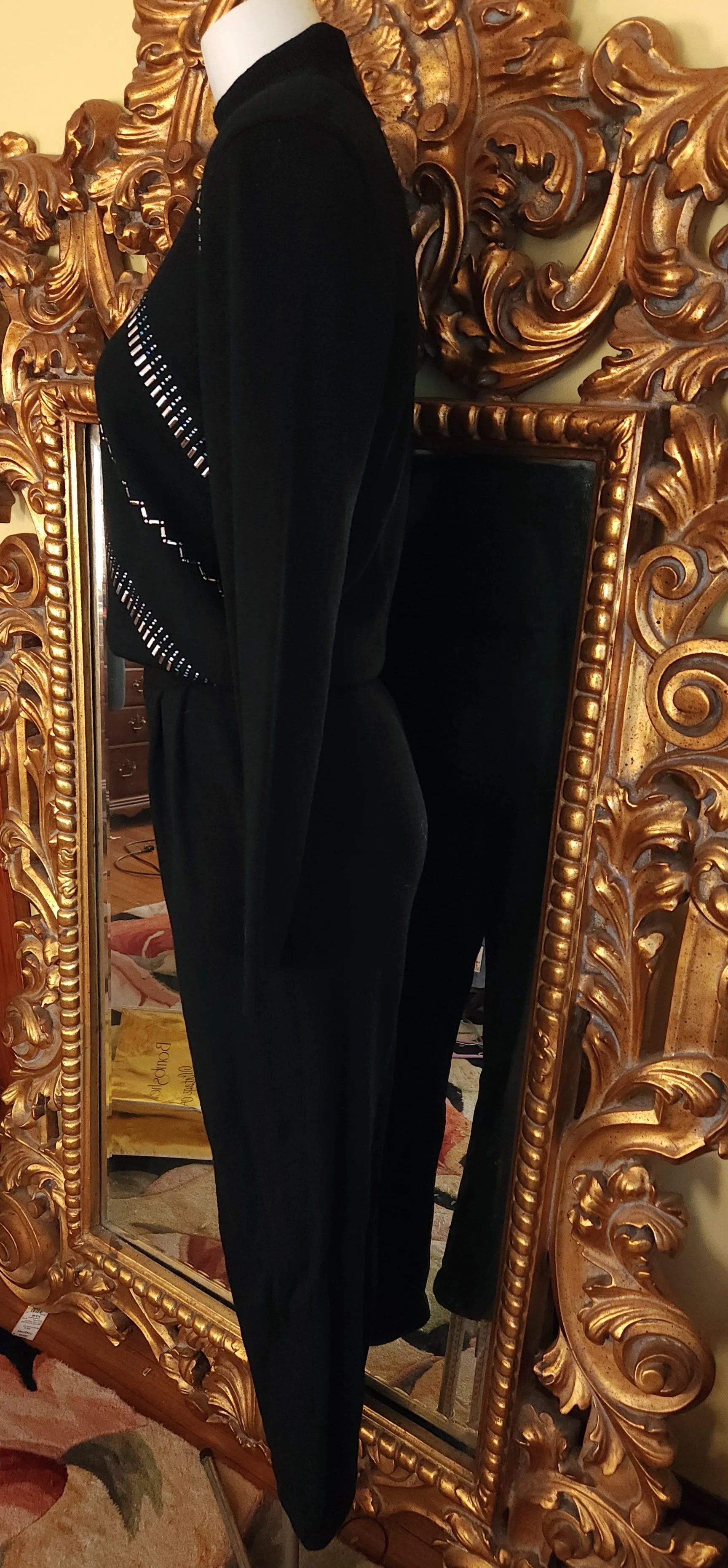 90s Black Knit Jumpsuit With Silver Studs By The Michael Collection - Image 3