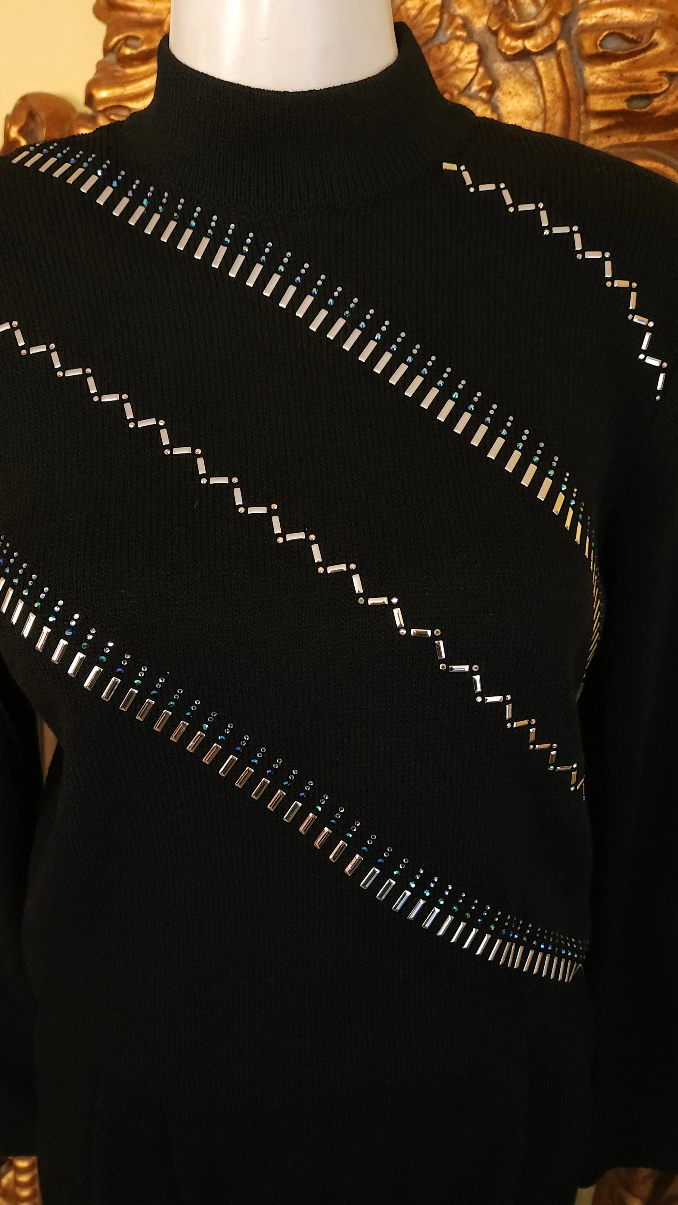 90s Black Knit Jumpsuit With Silver Studs By The Michael Collection - Image 5
