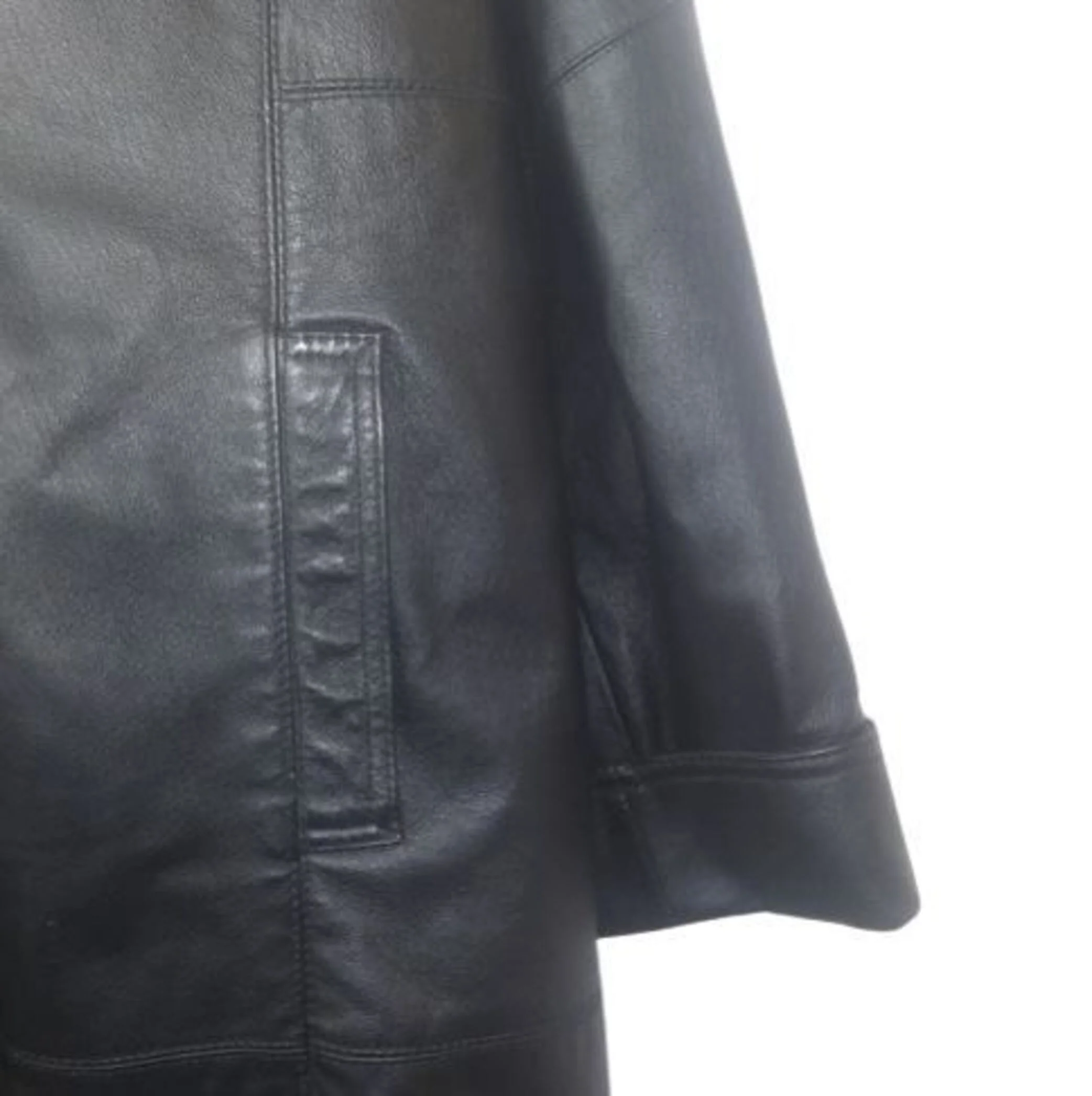 90s Black Leather And Faux Fur Long Coat By Scandinavian - Image 5