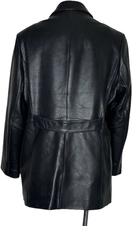 90s Black Leather Coat Zip Front Lined Buttery Soft L By Anne Klein - Image 2