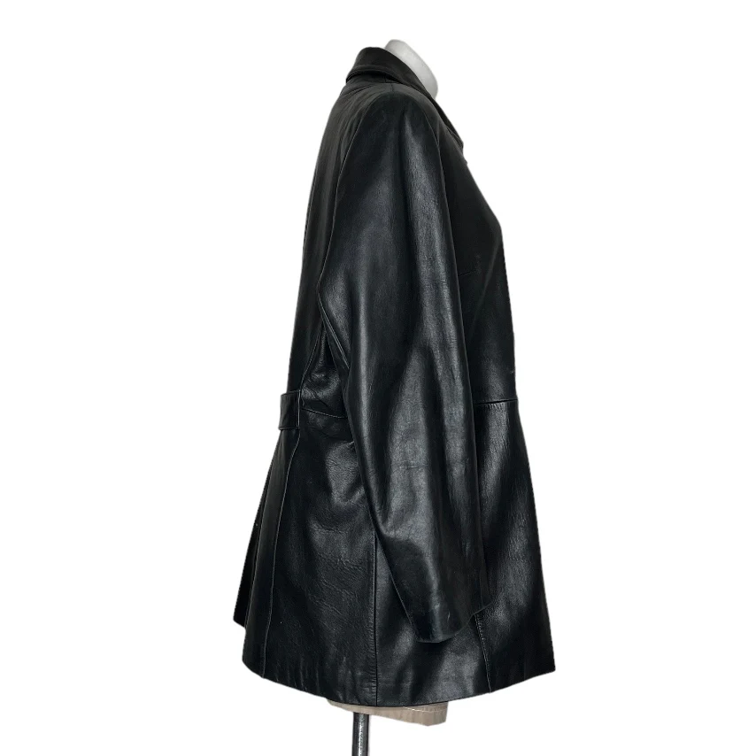 90s Black Leather Coat Zip Front Lined Buttery Soft L By Anne Klein - Image 3