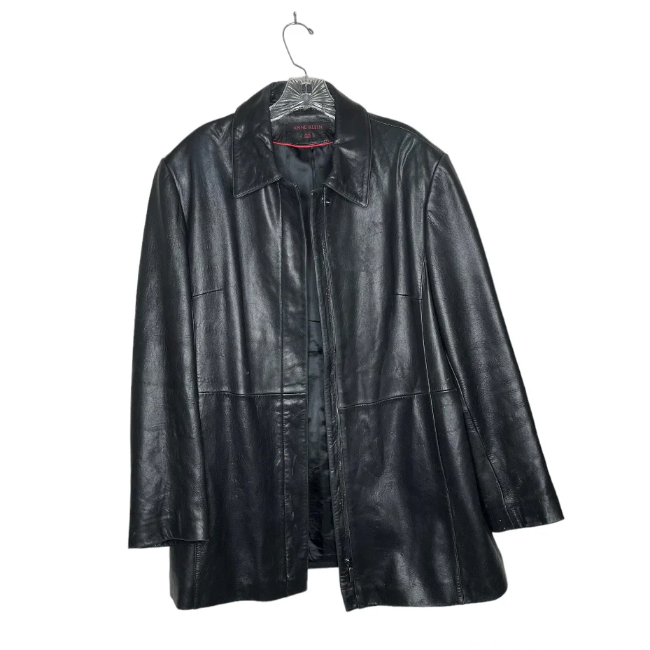 90s Black Leather Coat Zip Front Lined Buttery Soft L By Anne Klein - Image 5