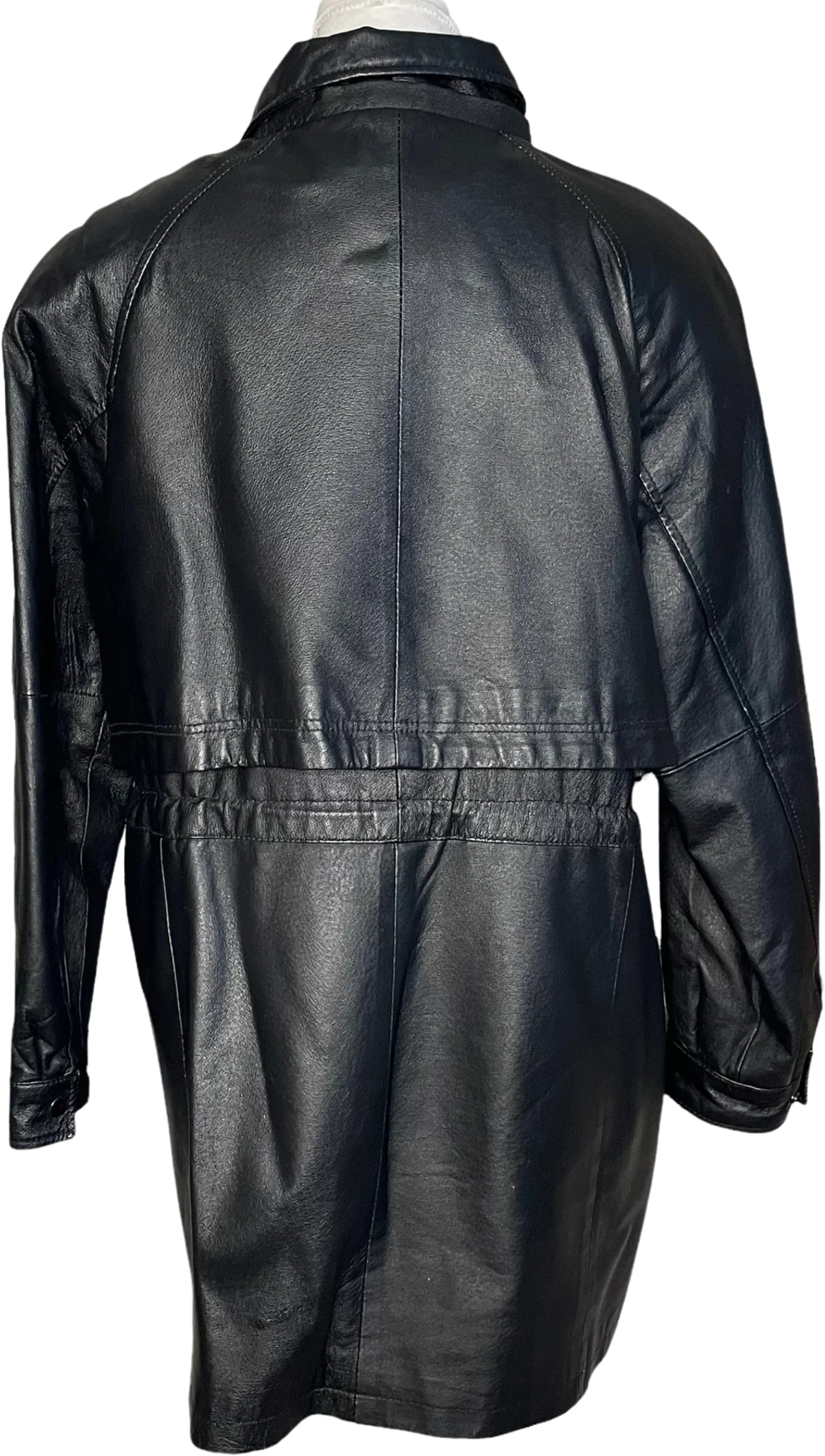 90s Black Leather Faux Fur Liner Vented Trench Coat L By Phase 2 - Image 2