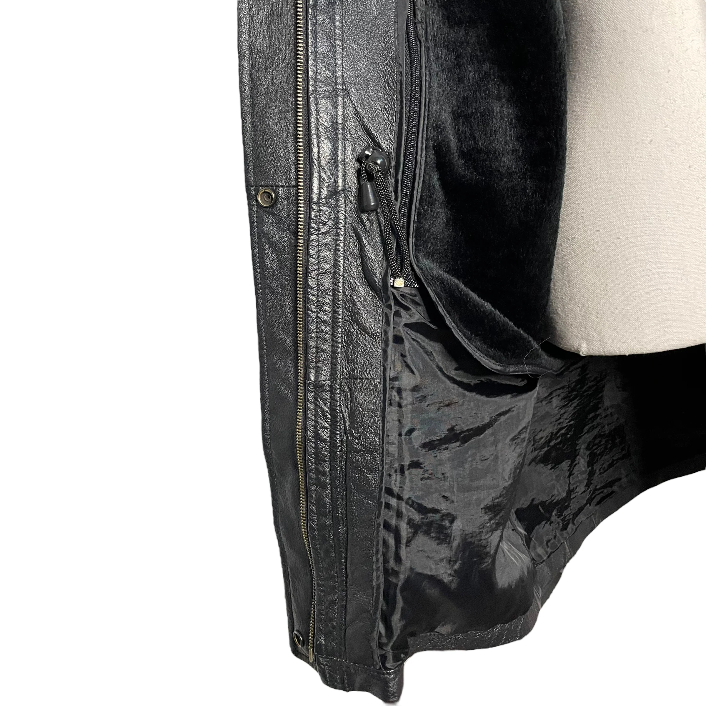 90s Black Leather Faux Fur Liner Vented Trench Coat L By Phase 2 - Image 7