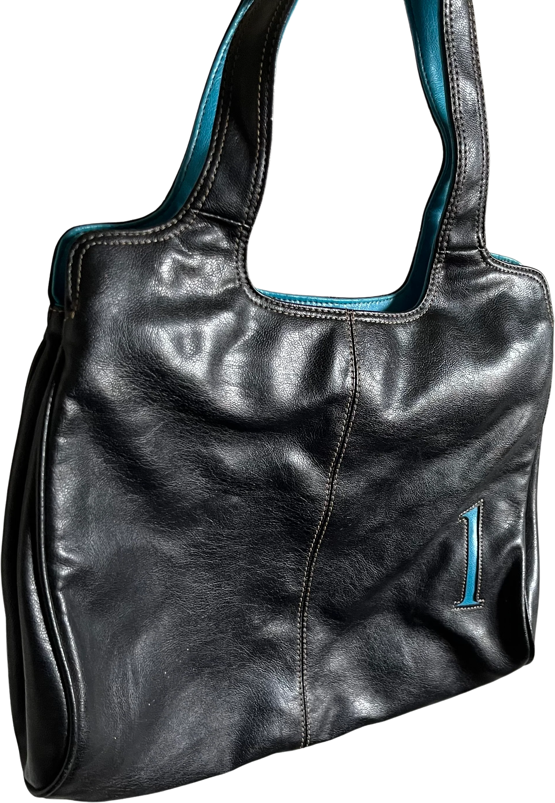 90s Black Leather L Initial Shoulder Bag By Liz Claiborne