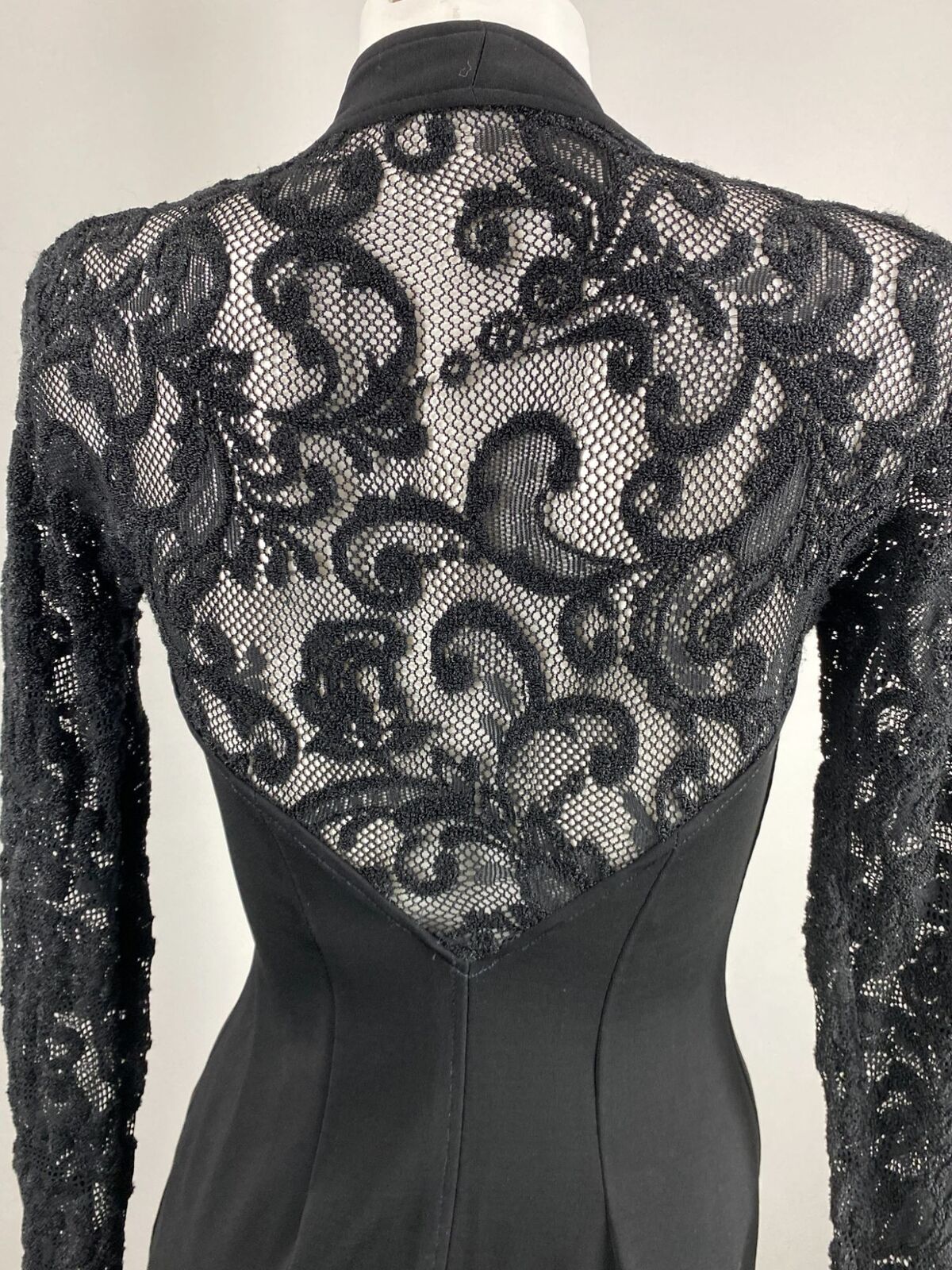 90s Black Paisley Lace Back Sexy V-neck Wiggle Dress By Tadashi - Image 3