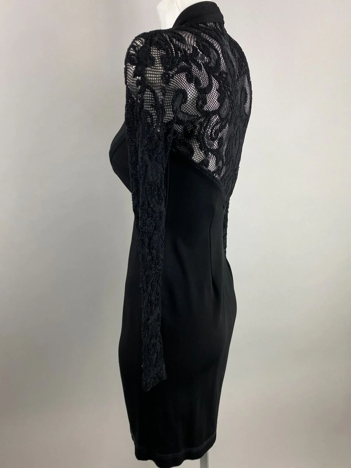 90s Black Paisley Lace Back Sexy V-neck Wiggle Dress By Tadashi - Image 4