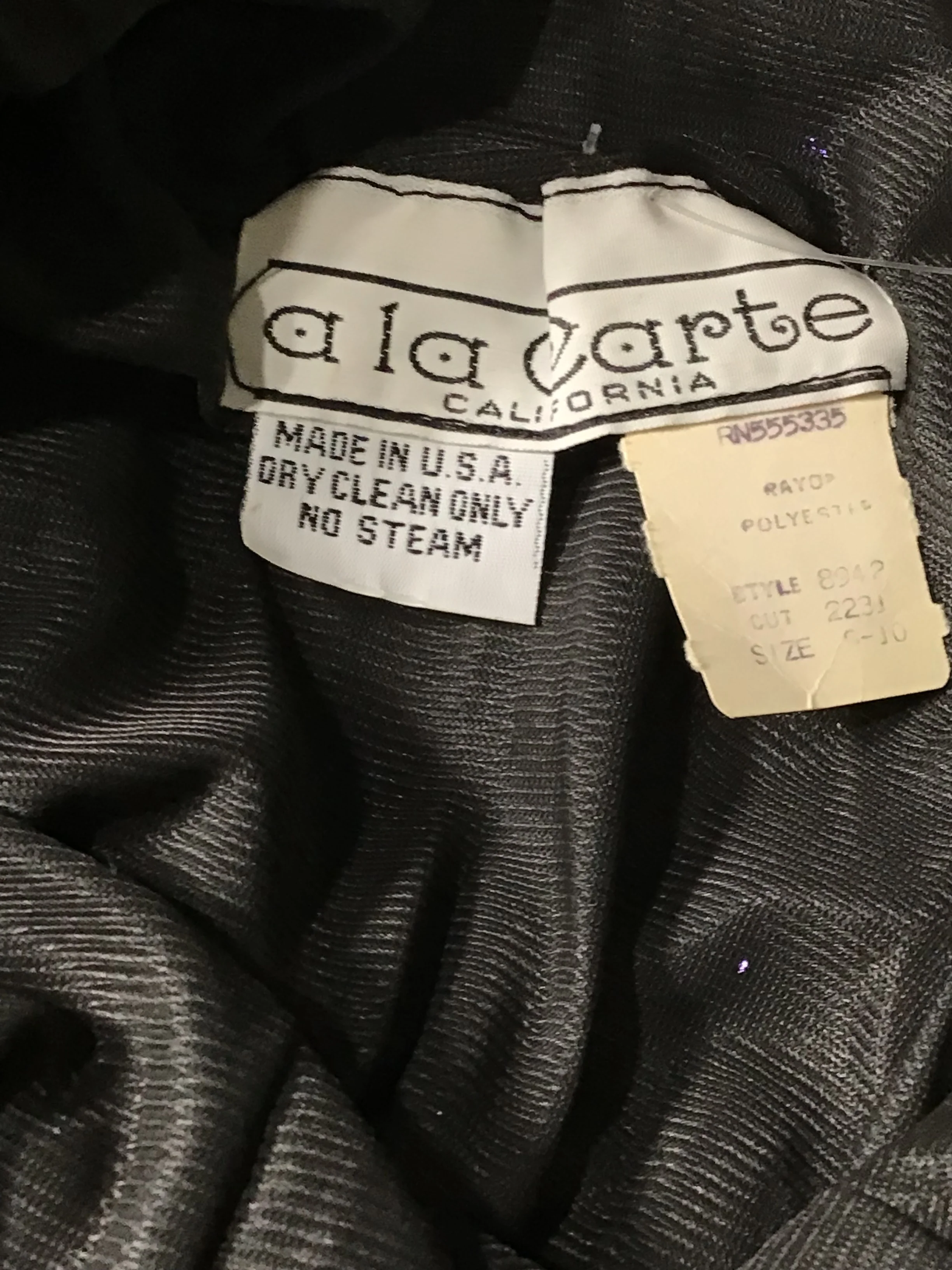 90s Black Purple Sequin V-back Long Sleeve Mini Dress By A La Carte California - Image 3