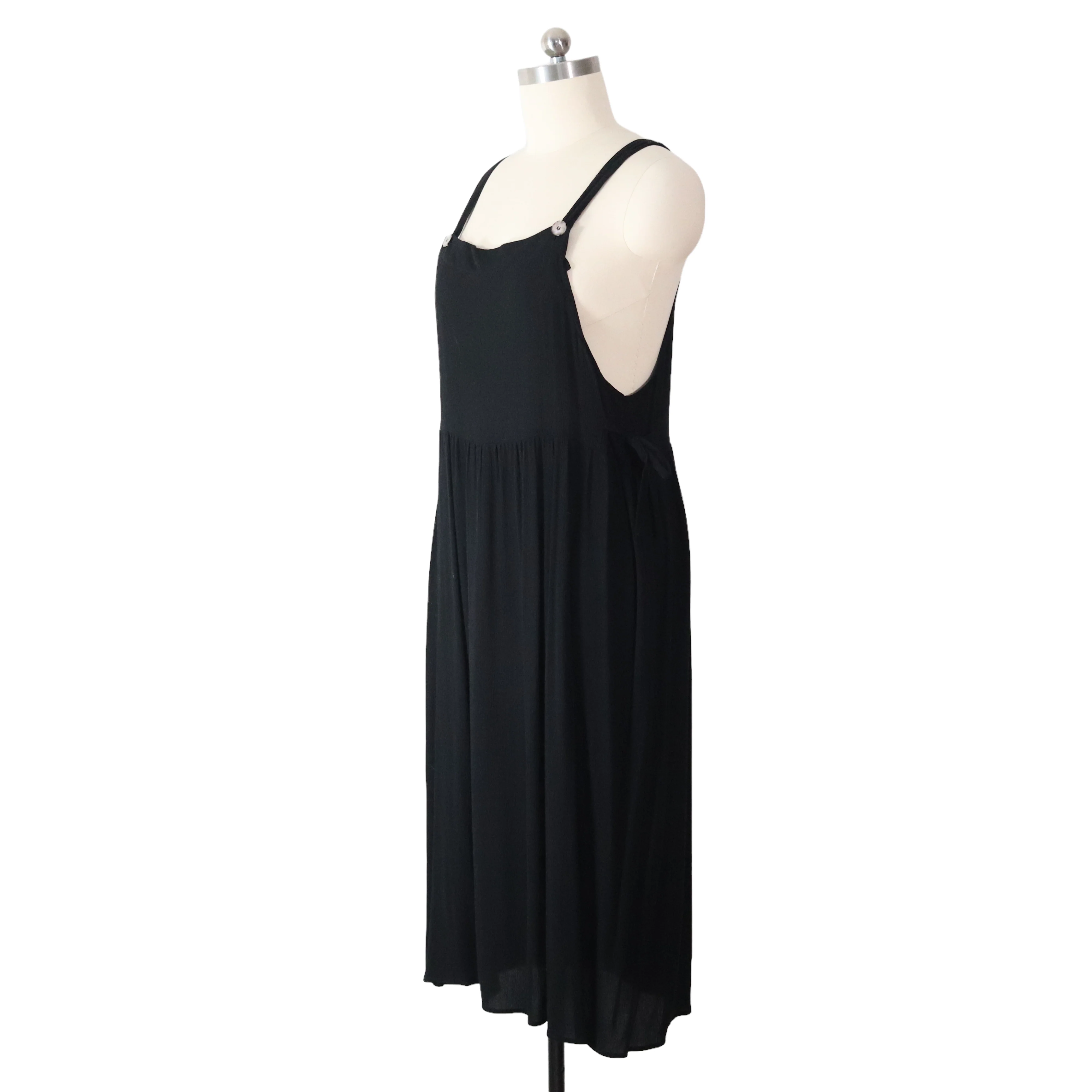 90s Black Rayon Overall Jumper Dress Maxi Pinafore By 1601 - Image 4